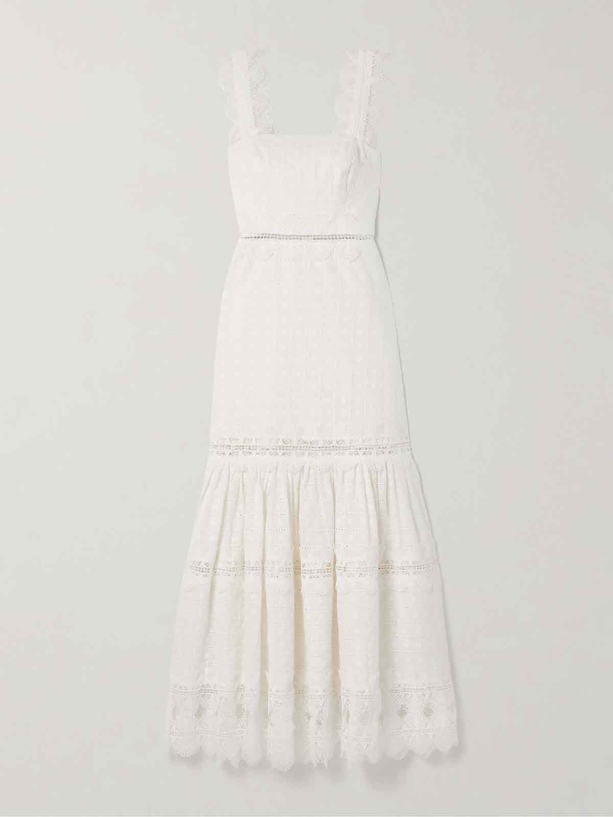 + NET SUSTAIN Ibiza tiered guipure lace-trimmed cotton midi dress WAIMARI