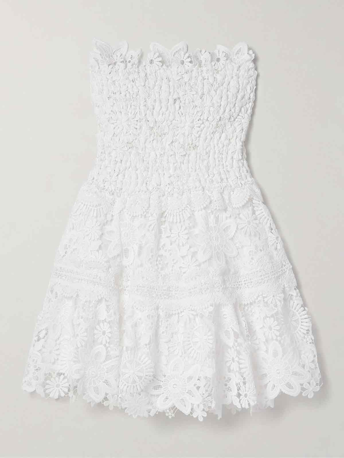 + NET SUSTAIN Tiffany strapless shirred guipure lace mini dress WAIMARI