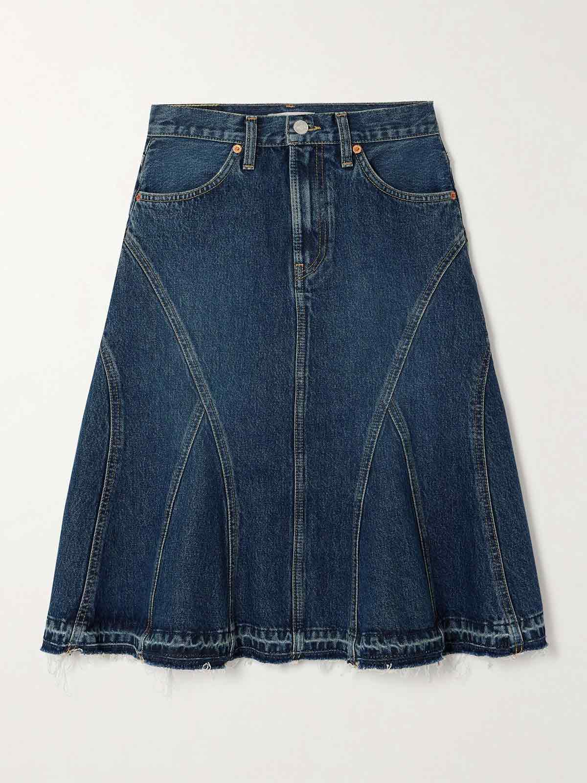 + NET SUSTAIN frayed organic denim skirt RE/DONE