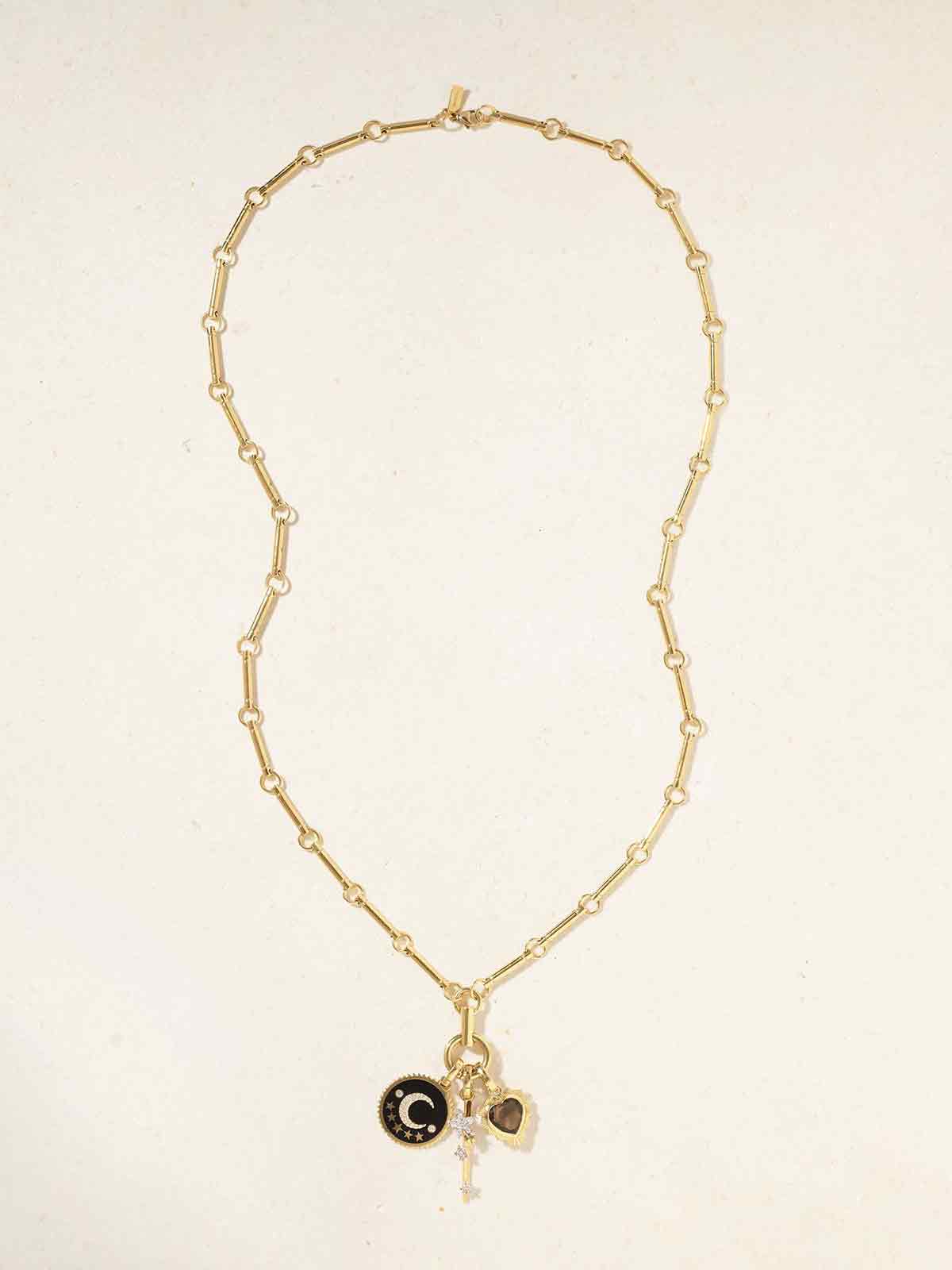 18-karat gold, enamel, diamond and quartz necklace FOUNDRAE