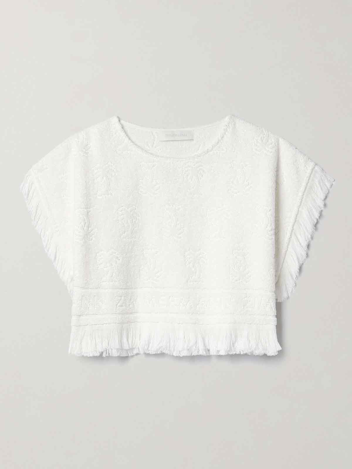 Alight cropped fringed cotton-terry jacquard top ZIMMERMANN