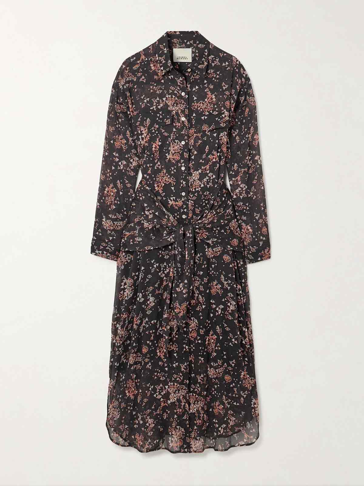 Anesy gathered printed cotton and silk-blend crepon midi shirt dress ISABEL MARANT