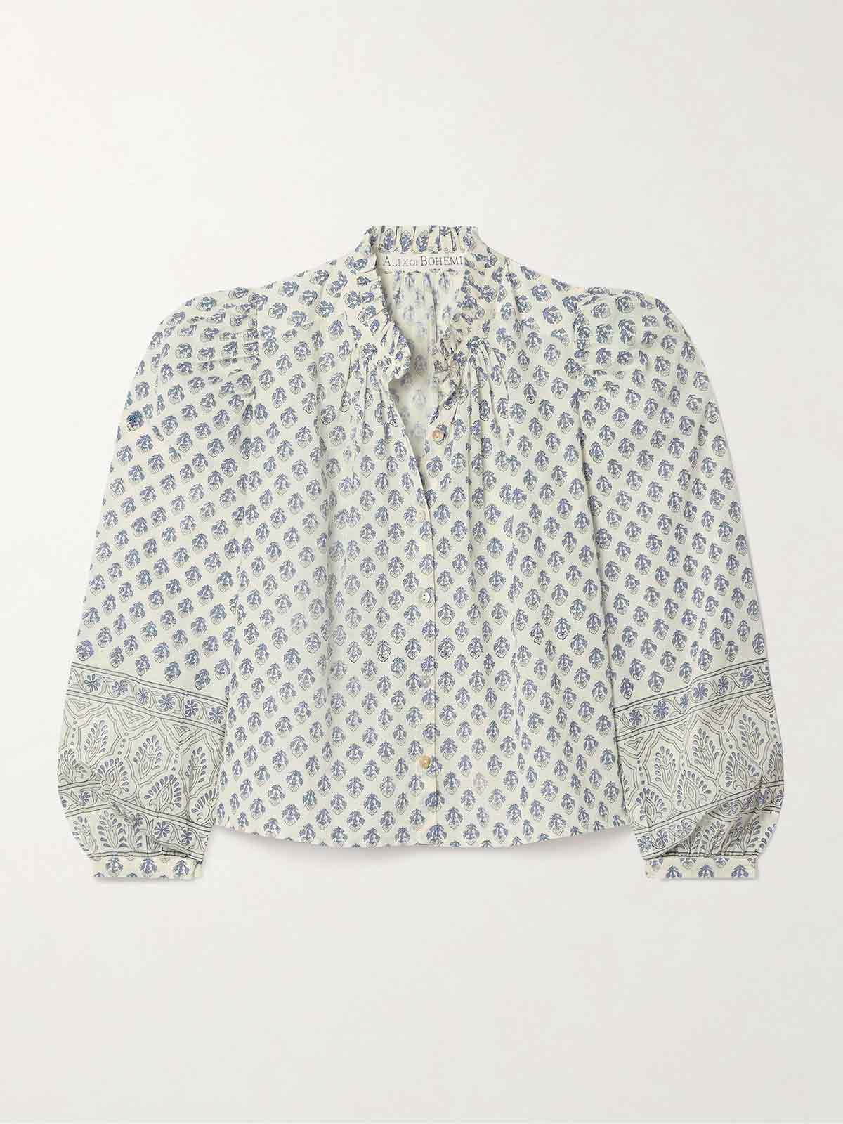 Annabel cropped gathered floral-print cotton-voile blouse ALIX OF BOHEMIA