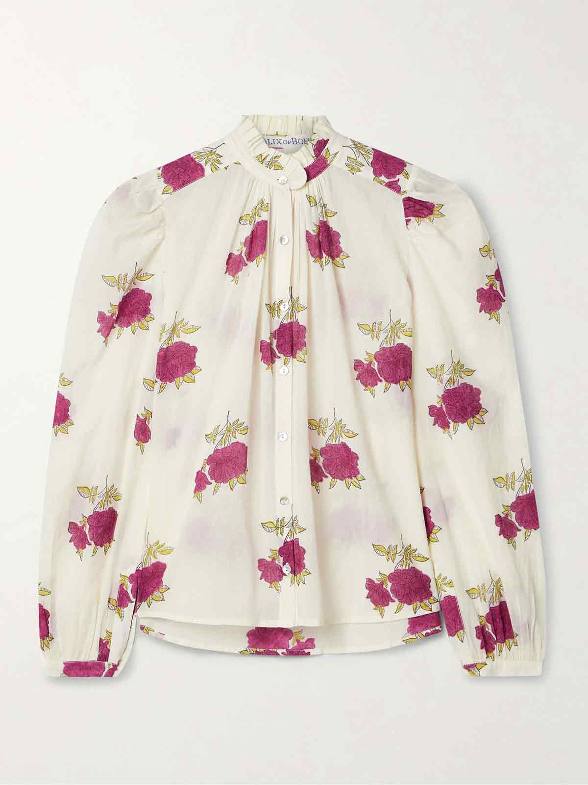 Annabel gathered floral-print cotton-voile blouse ALIX OF BOHEMIA