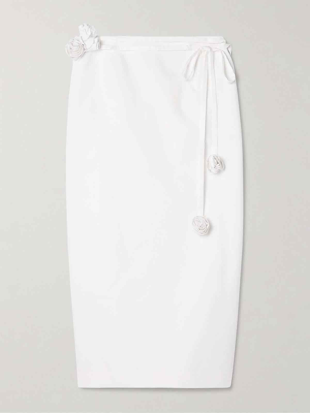 Appliquéd belted cotton-poplin midi skirt MAGDA BUTRYM