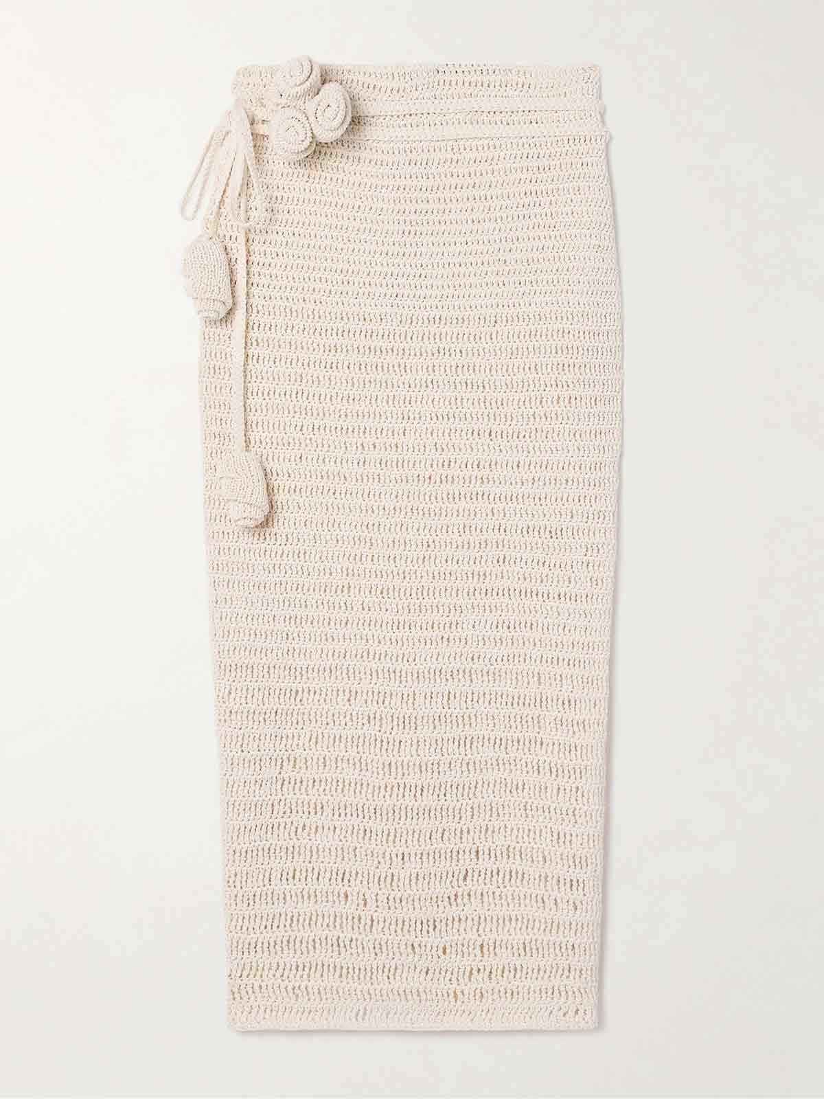 Appliquéd crocheted cotton-blend midi skirt MAGDA BUTRYM