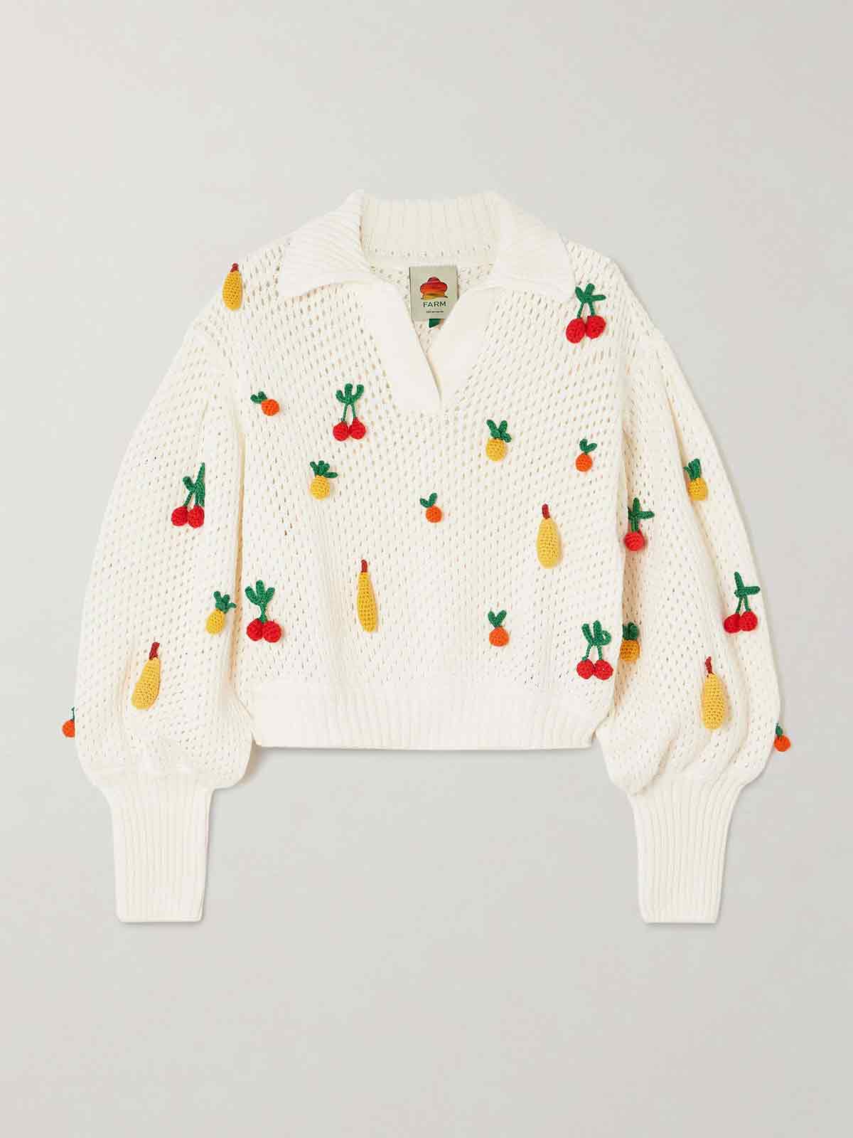 Appliquéd open-knit cotton sweater FARM RIO