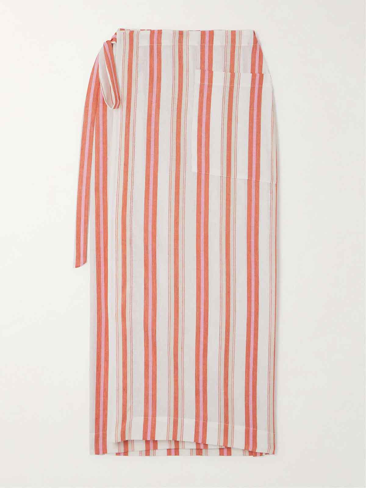 Arezzo striped organic linen and cotton-blend midi wrap skirt BONDI BORN