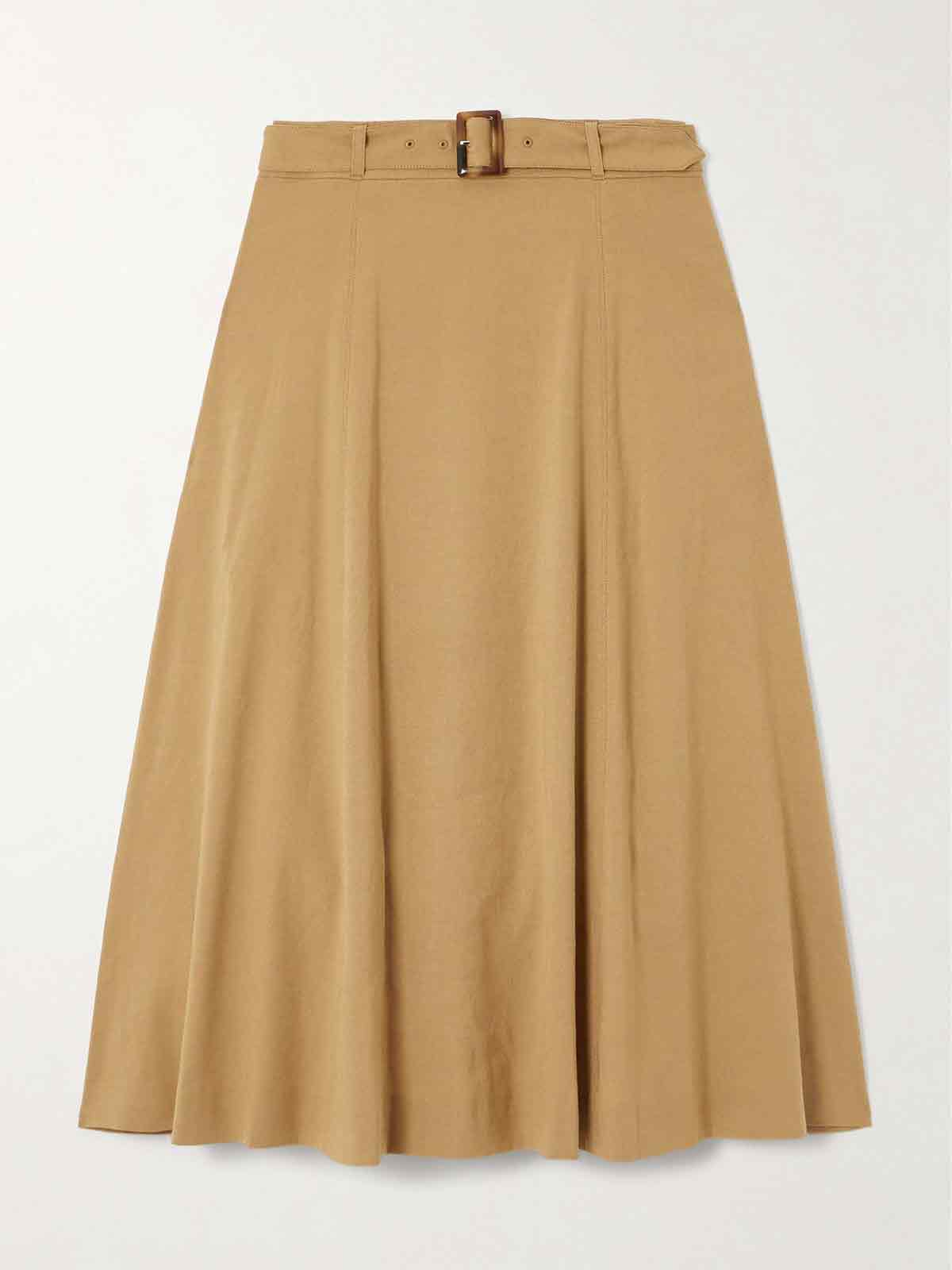 Arwen belted pleated linen-blend midi skirt VERONICA BEARD