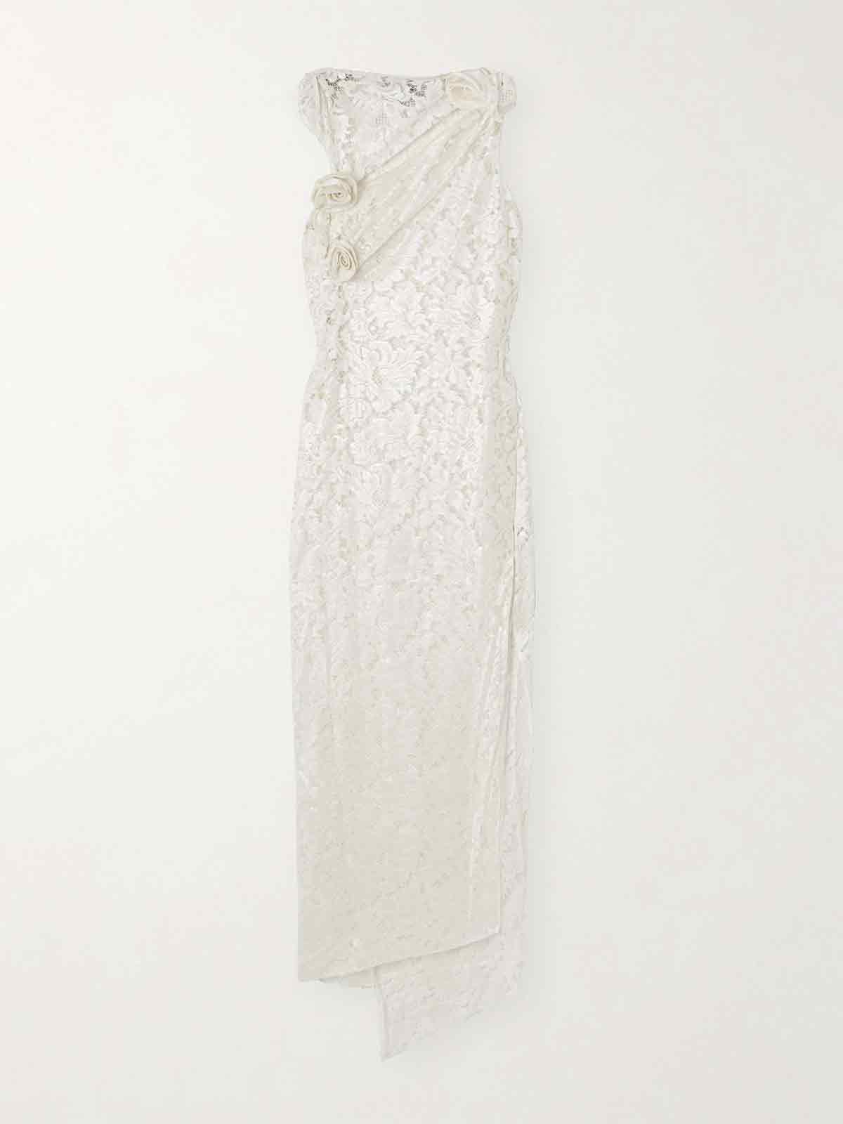 Asymmetric draped appliquéd lace gown COPERNI