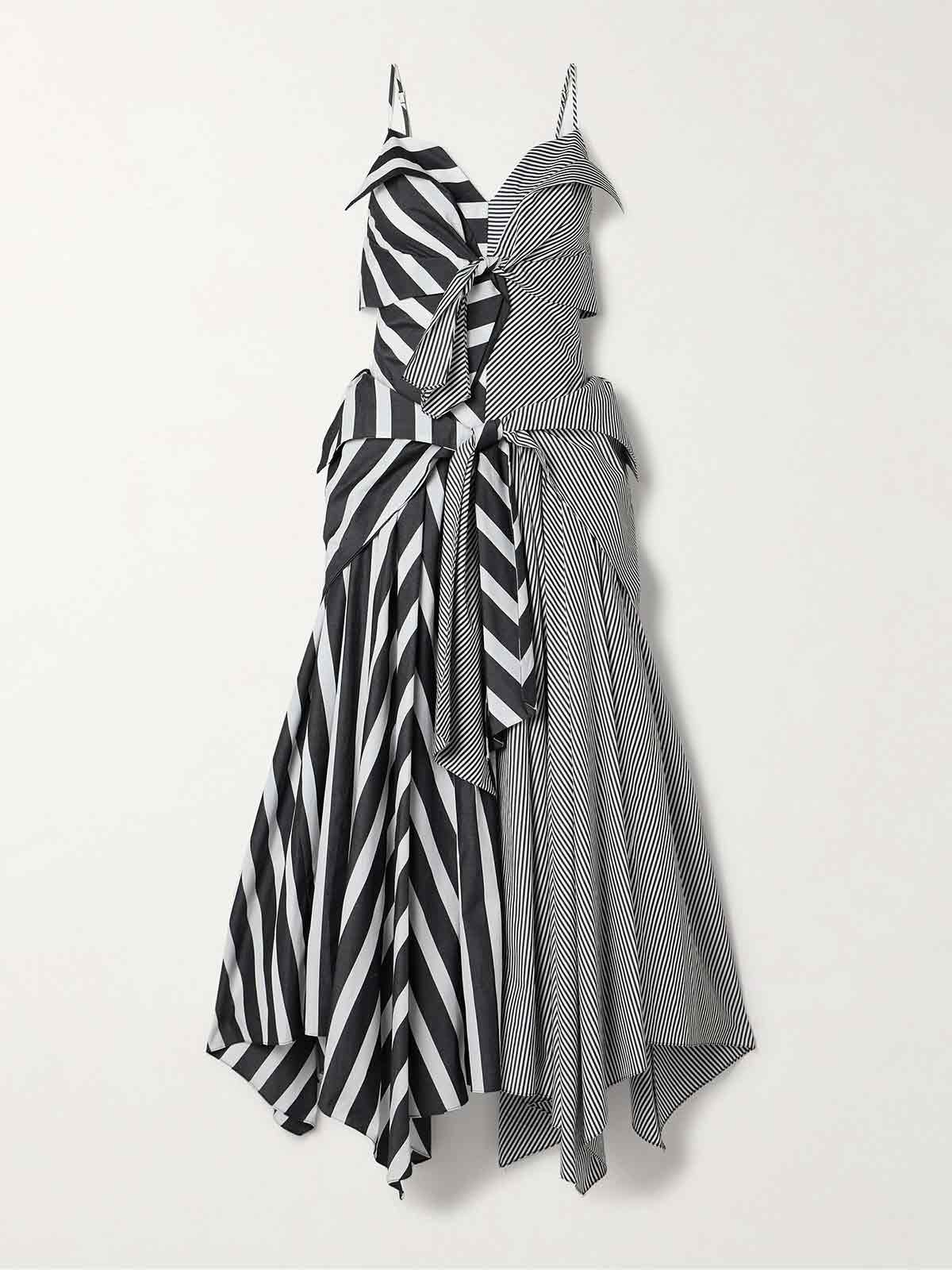 Asymmetric tie-front striped cotton-poplin maxi dress CHRISTOPHER JOHN ROGERS