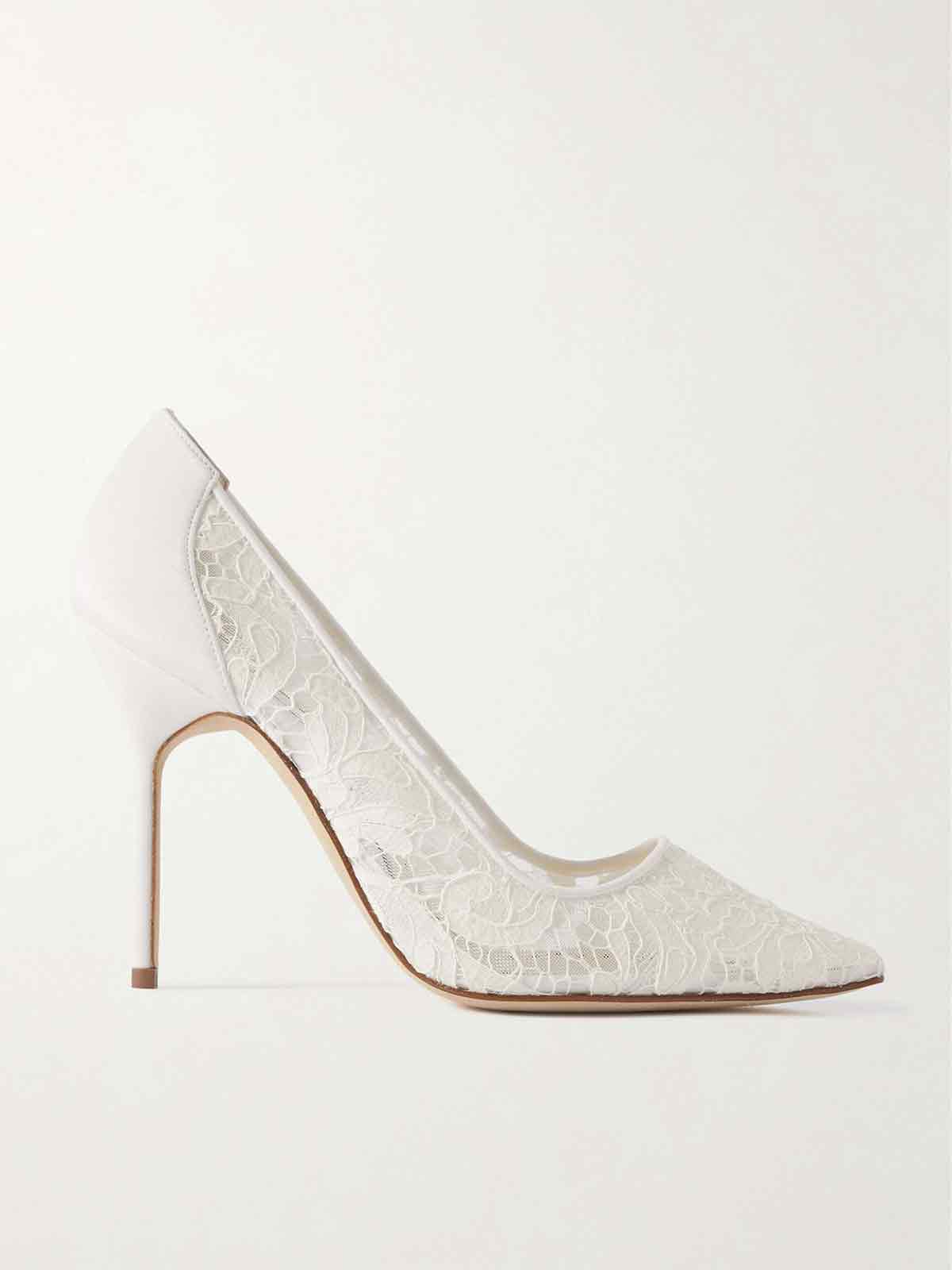 BBLA 105 silk satin-trimmed corded lace pumps MANOLO BLAHNIK