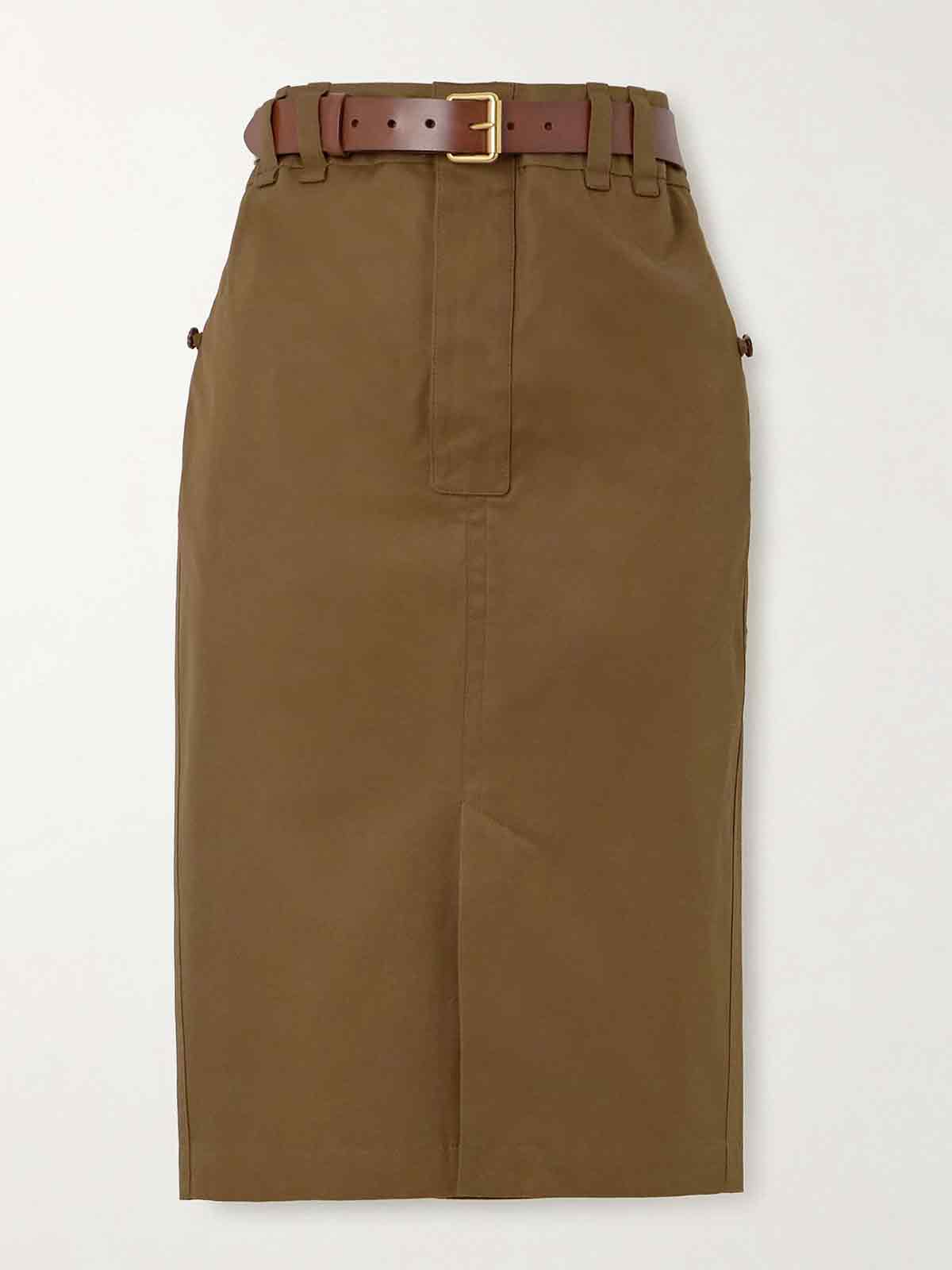 Belted cotton-twill midi skirt SAINT LAURENT