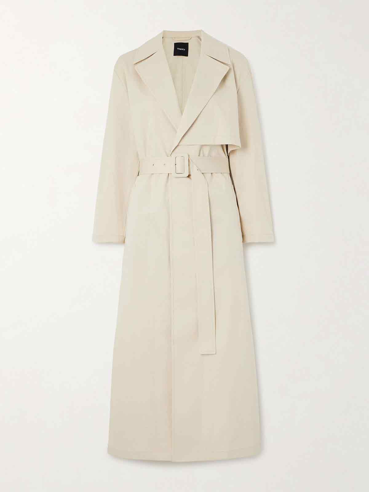 Belted organic cotton-blend twill trench coat THEORY