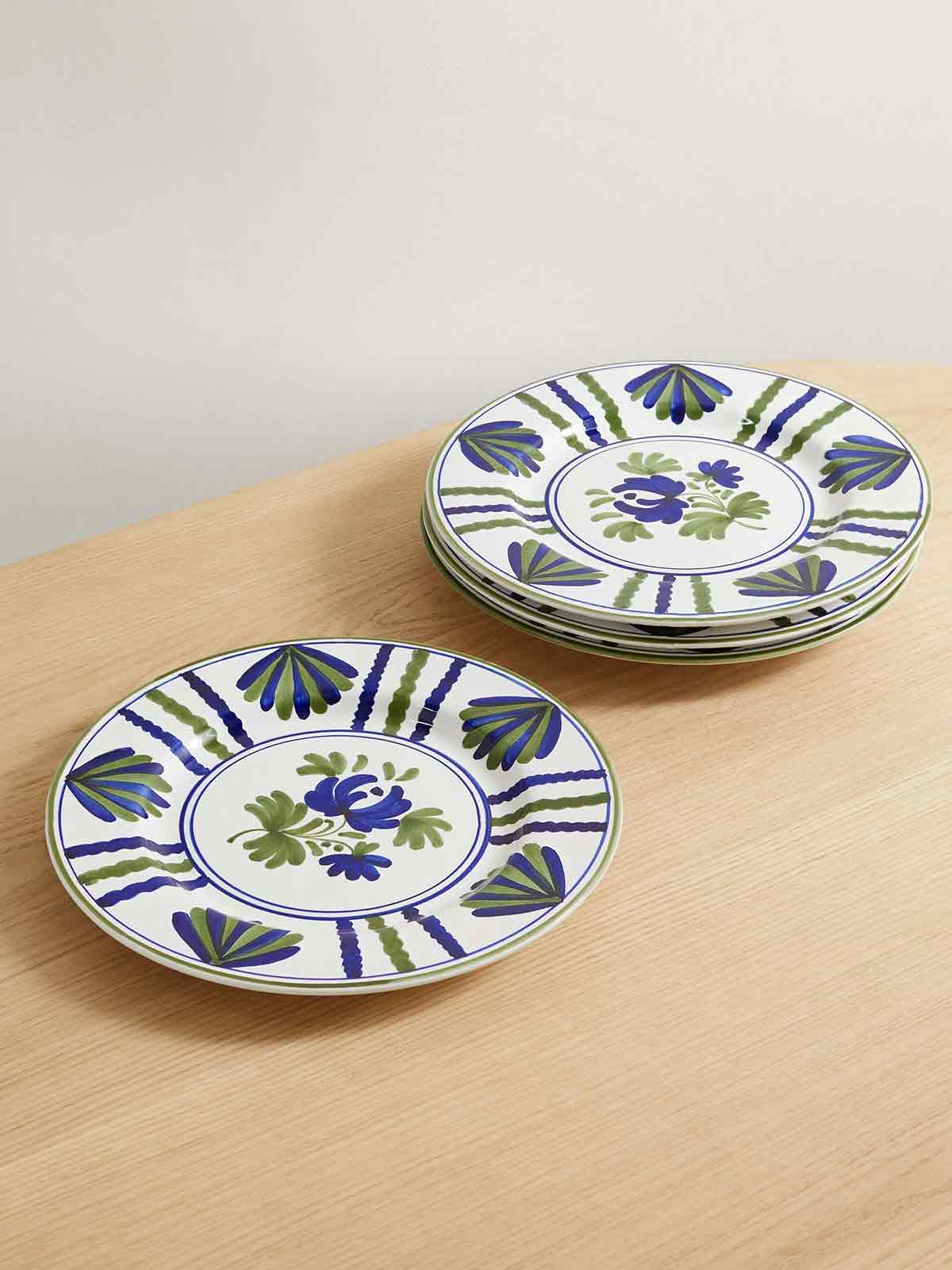 Blossom set of four painted ceramic dinner plates CABANA