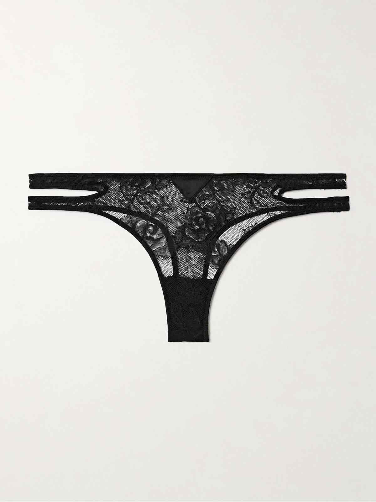 Bouquet cutout silk-blend satin-trimmed lace thong FLEUR DU MAL