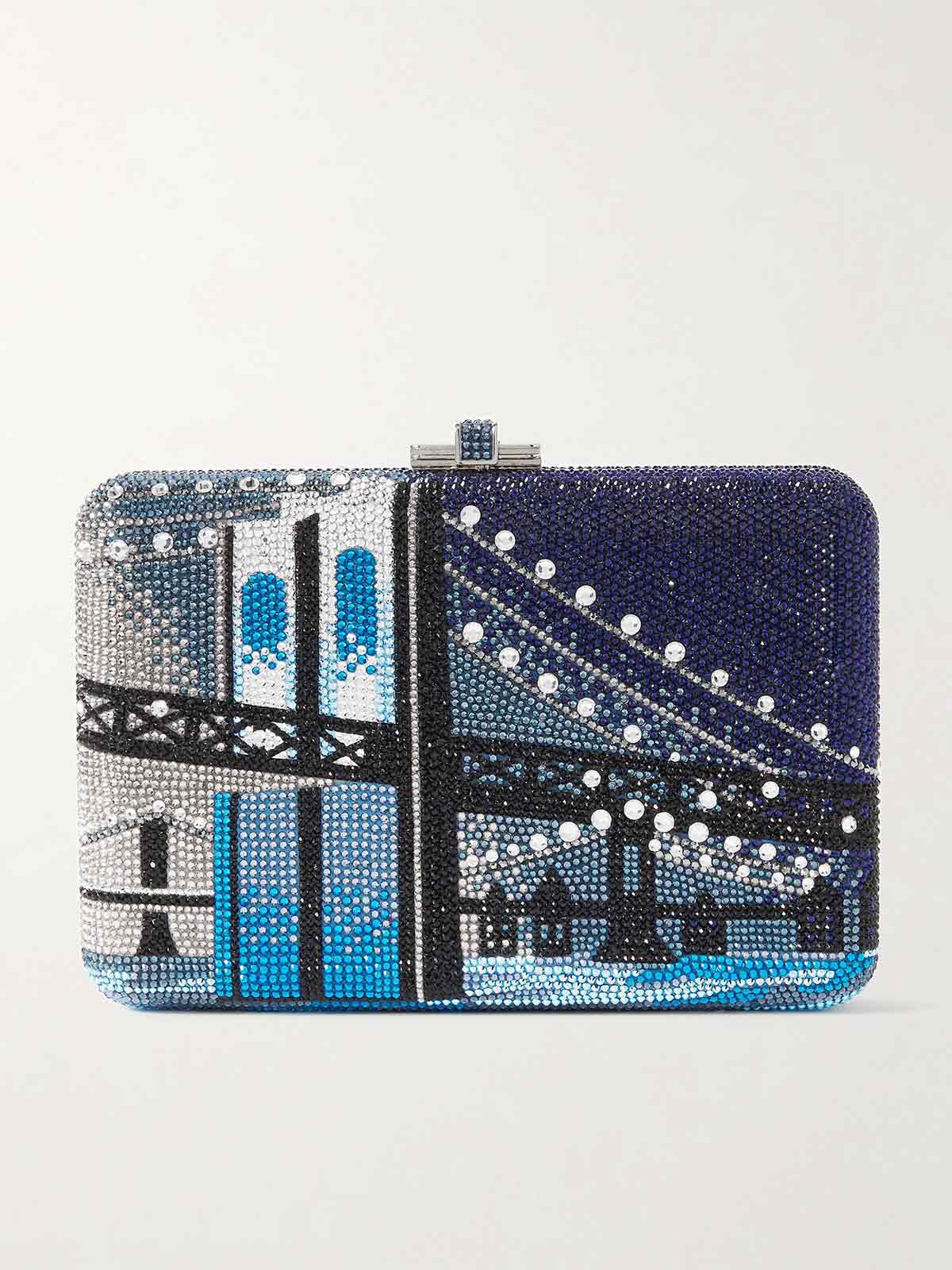 Brooklyn Bridge crystal-embellished silver-tone clutch JUDITH LEIBER COUTURE