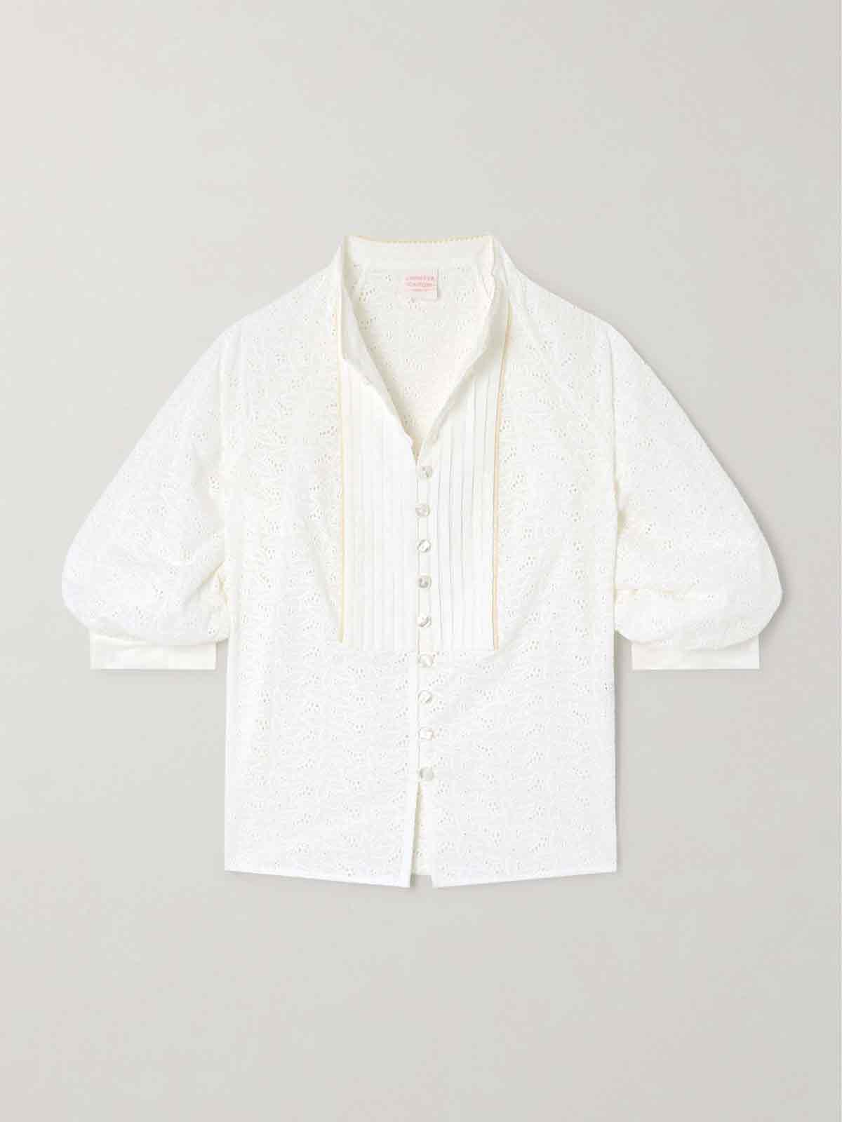 Brunella pintucked broderie anglaise cotton blouse LORETTA CAPONI