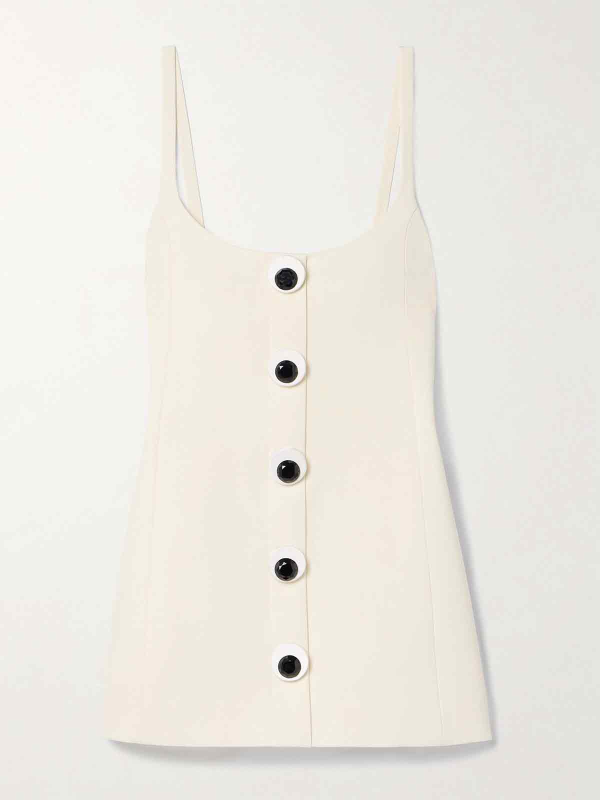 Button-embellished paneled wool-twill mini dress AREA