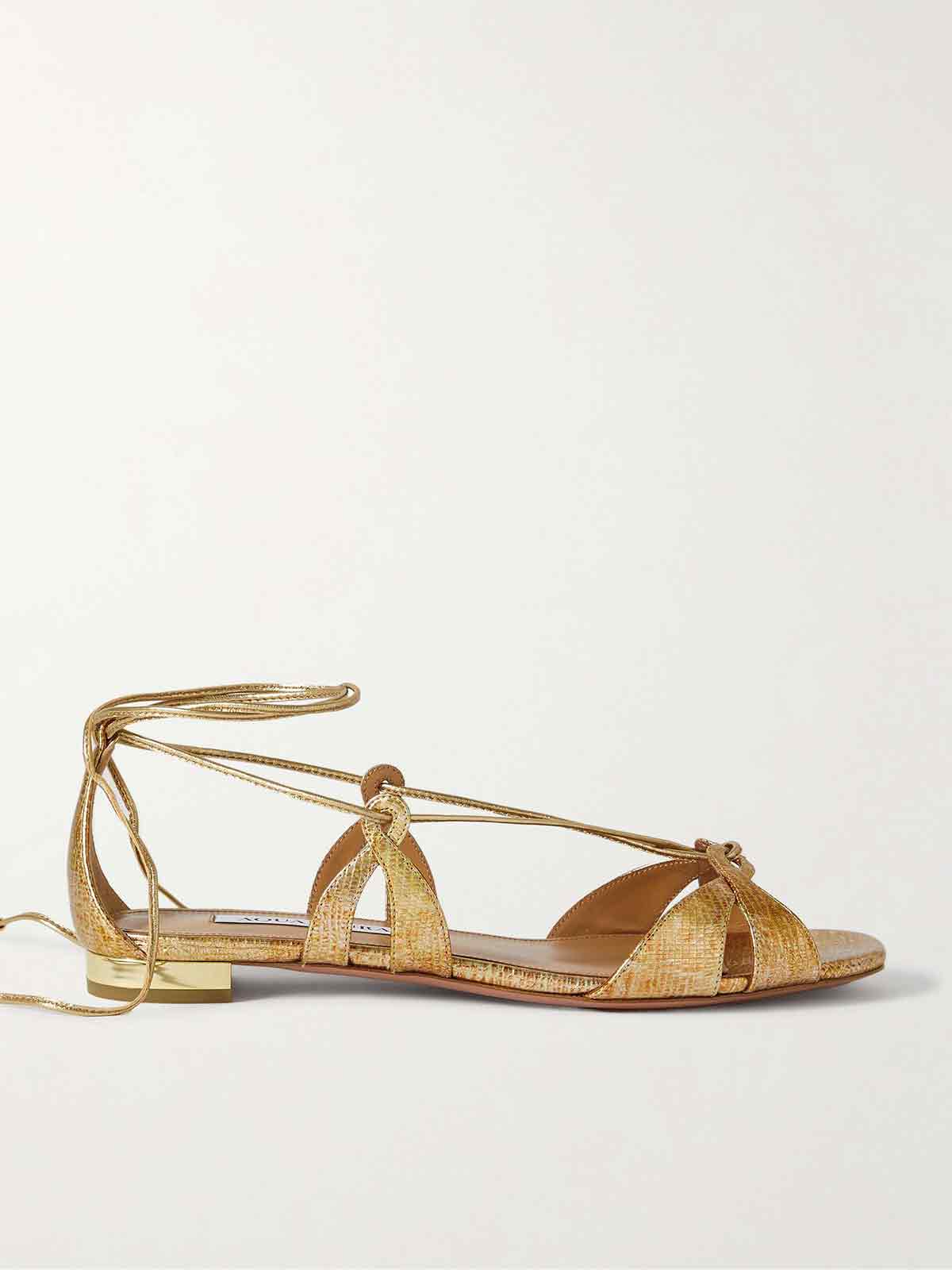 Cala di Volpe metallic snake-effect leather sandals AQUAZZURA