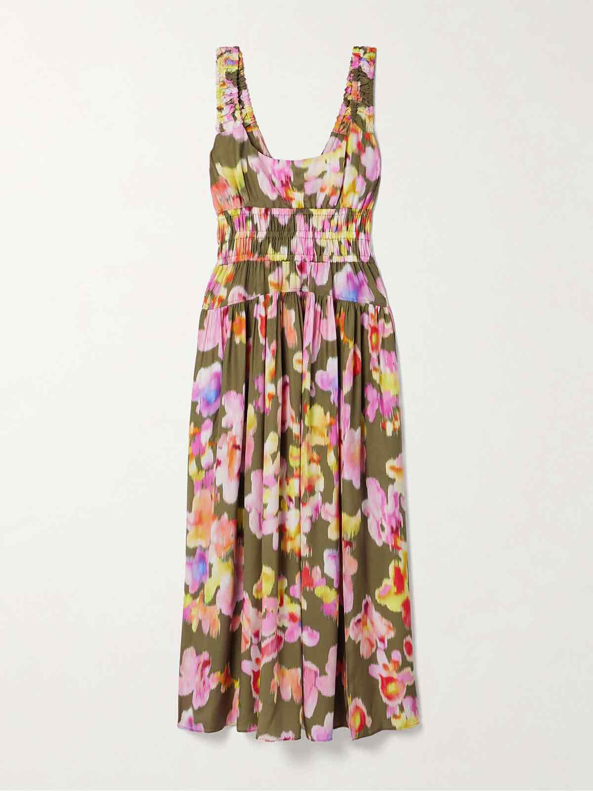 Candace shirred printed silk-habotai maxi dress LA LIGNE