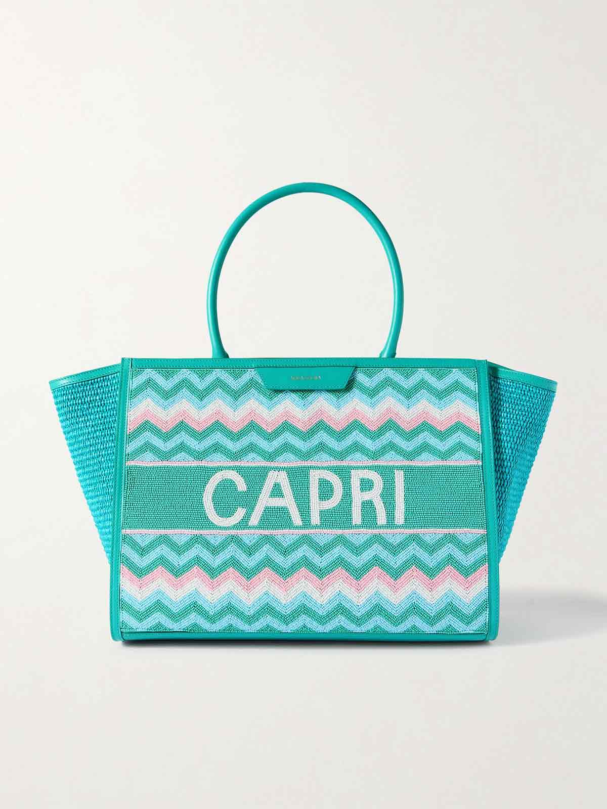 Capri leather-trimmed beaded raffia tote AQUAZZURA