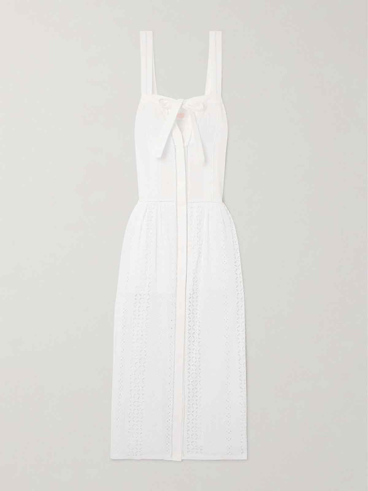 Cassiopea bow-detailed broderie anglaise and cotton-poplin maxi dress LORETTA CAPONI