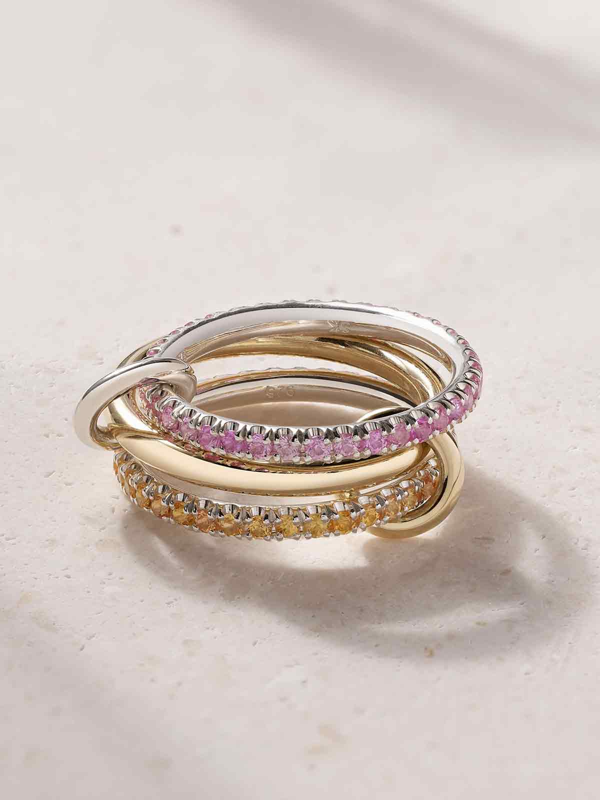 Celeste set of three 18-karat yellow and white gold sapphire rings SPINELLI KILCOLLIN