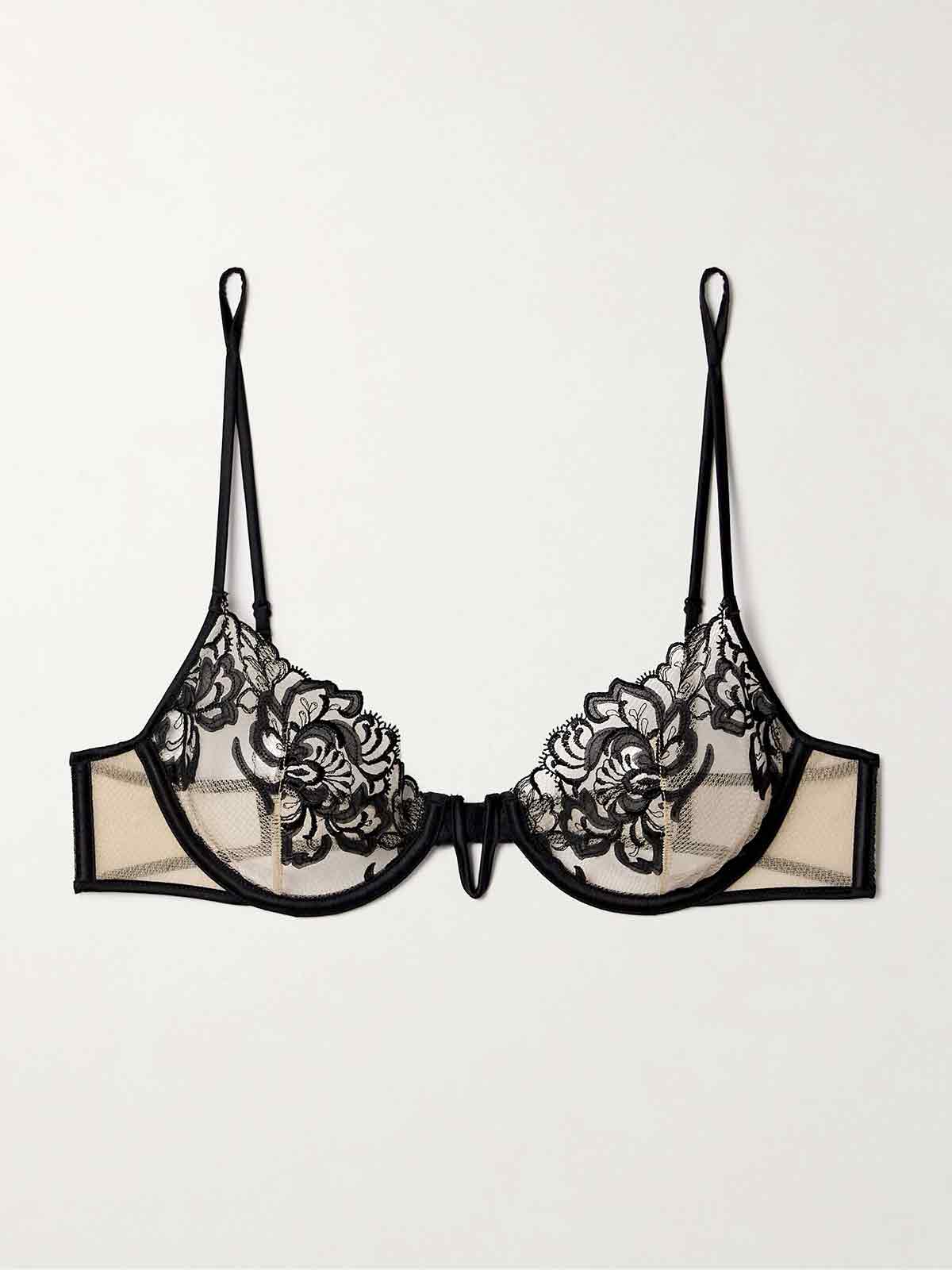 Cezanne silk-satin trimmed embroidered tulle underwired soft-cup bra KIKI DE MONTPARNASSE