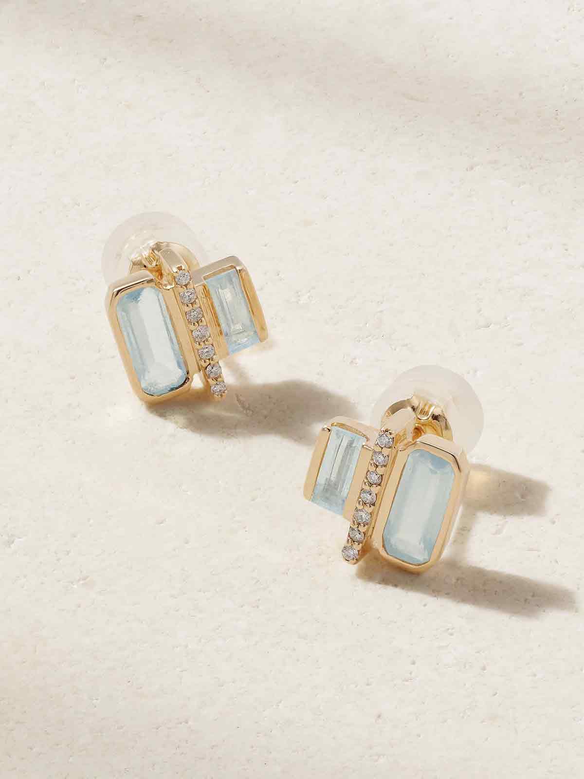 Cityscape 14-karat recycled gold, aquamarine and diamond earrings MELISSA JOY MANNING