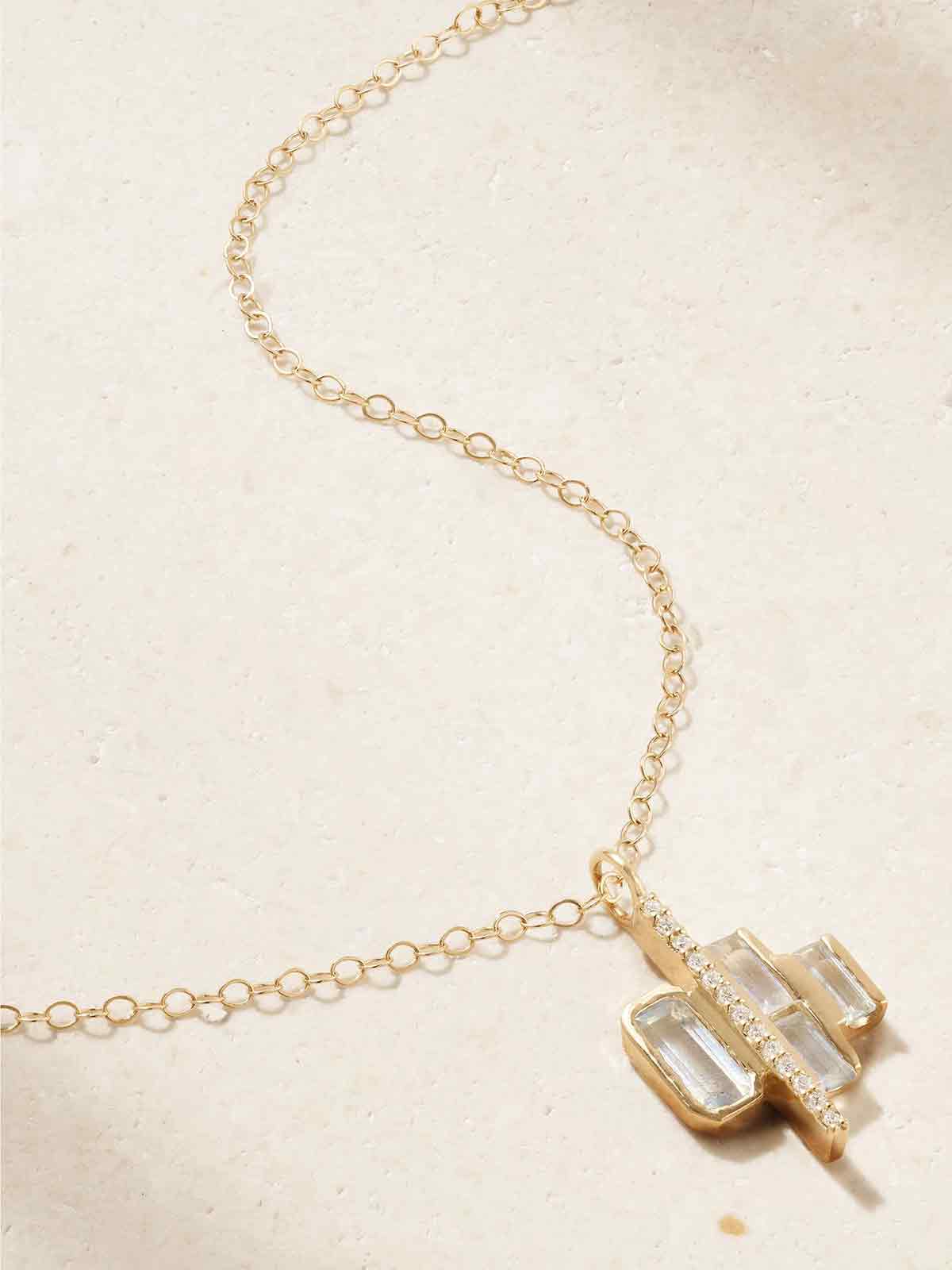 Cityscape Triple 14-karat recycled gold, aquamarine and diamond necklace MELISSA JOY MANNING