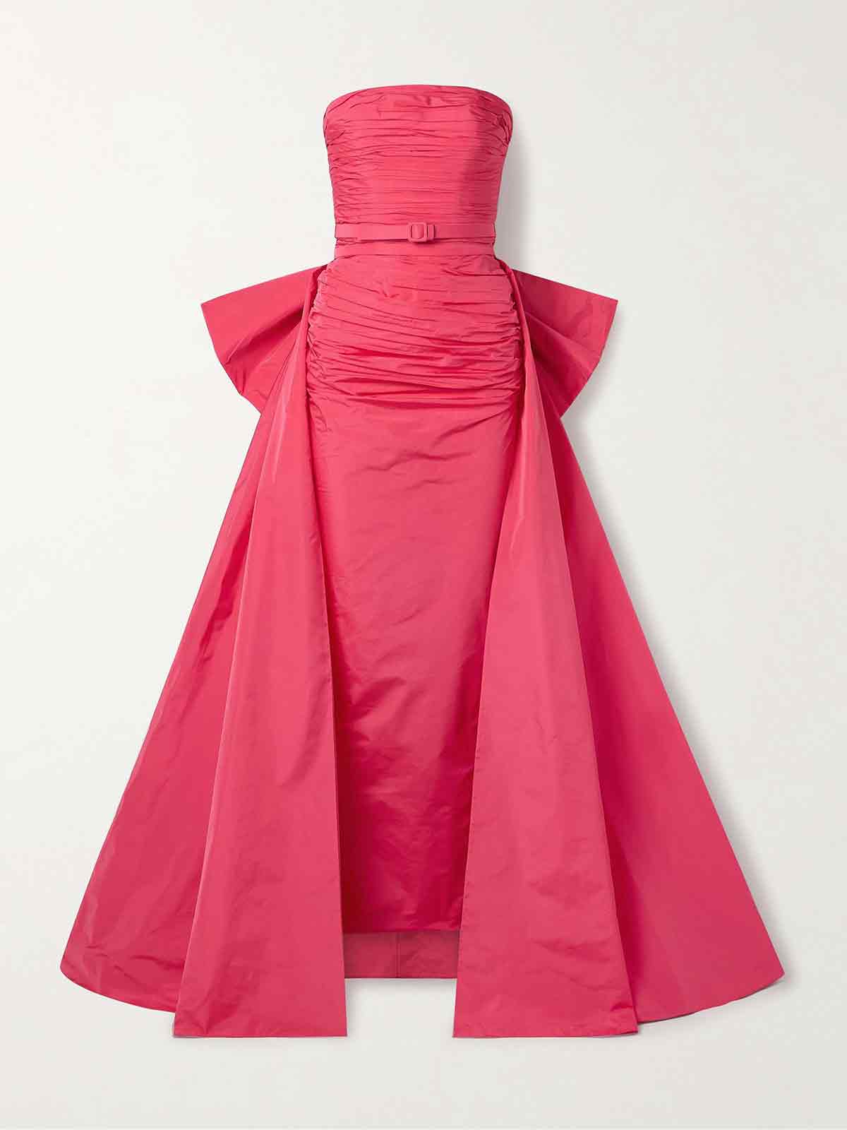 Convertible strapless bow-embellished belted ruched silk-blend taffeta gown ZUHAIR MURAD