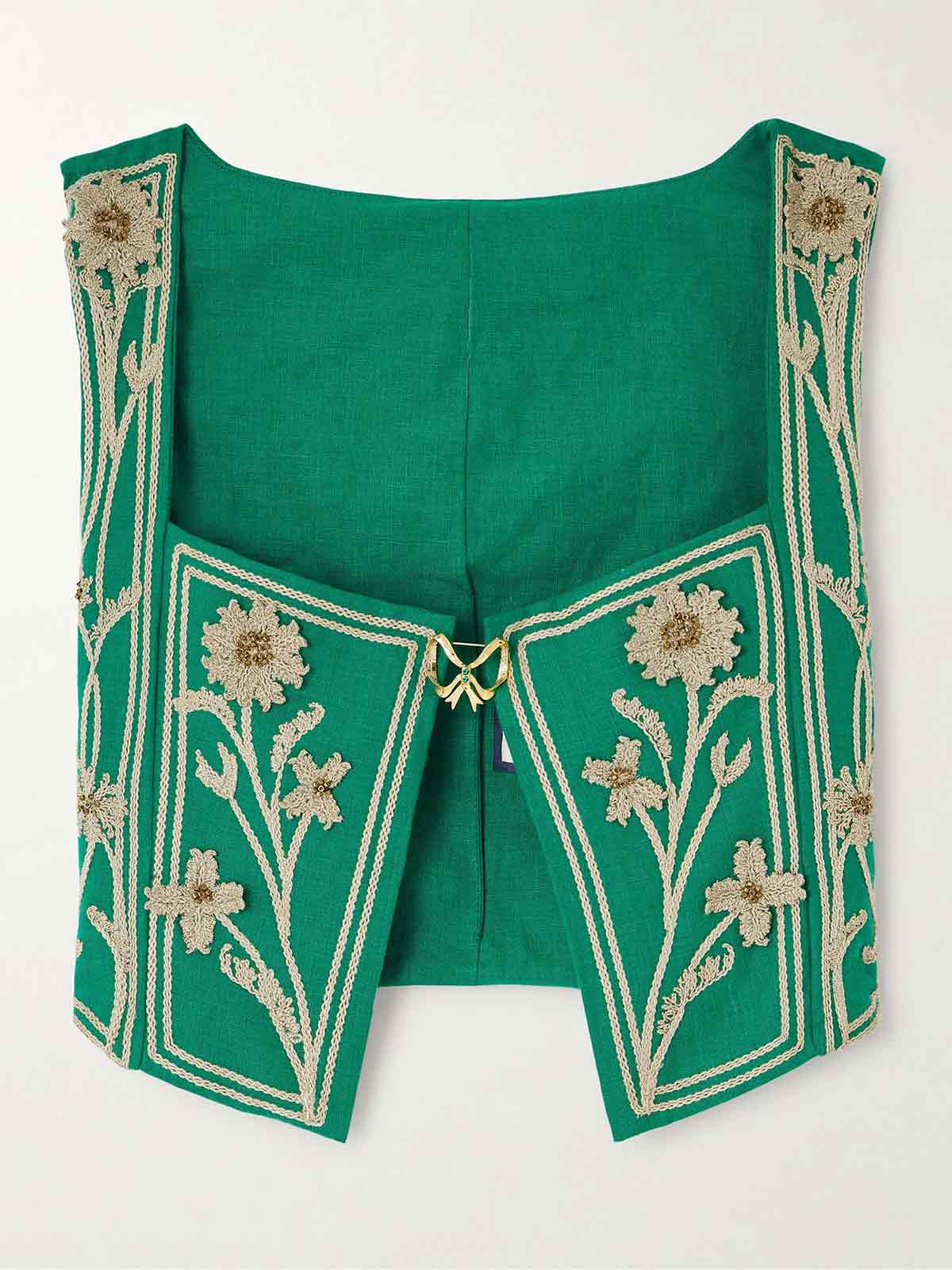 Coralina Esmeralda appliquéd embroidered linen bustier top AGUA BY AGUA BENDITA