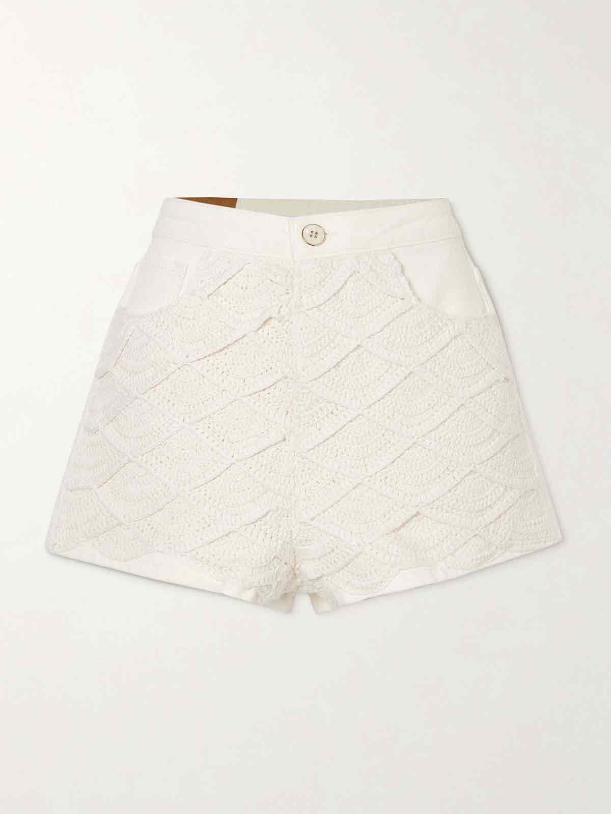 Crocheted cotton and denim shorts FARM RIO