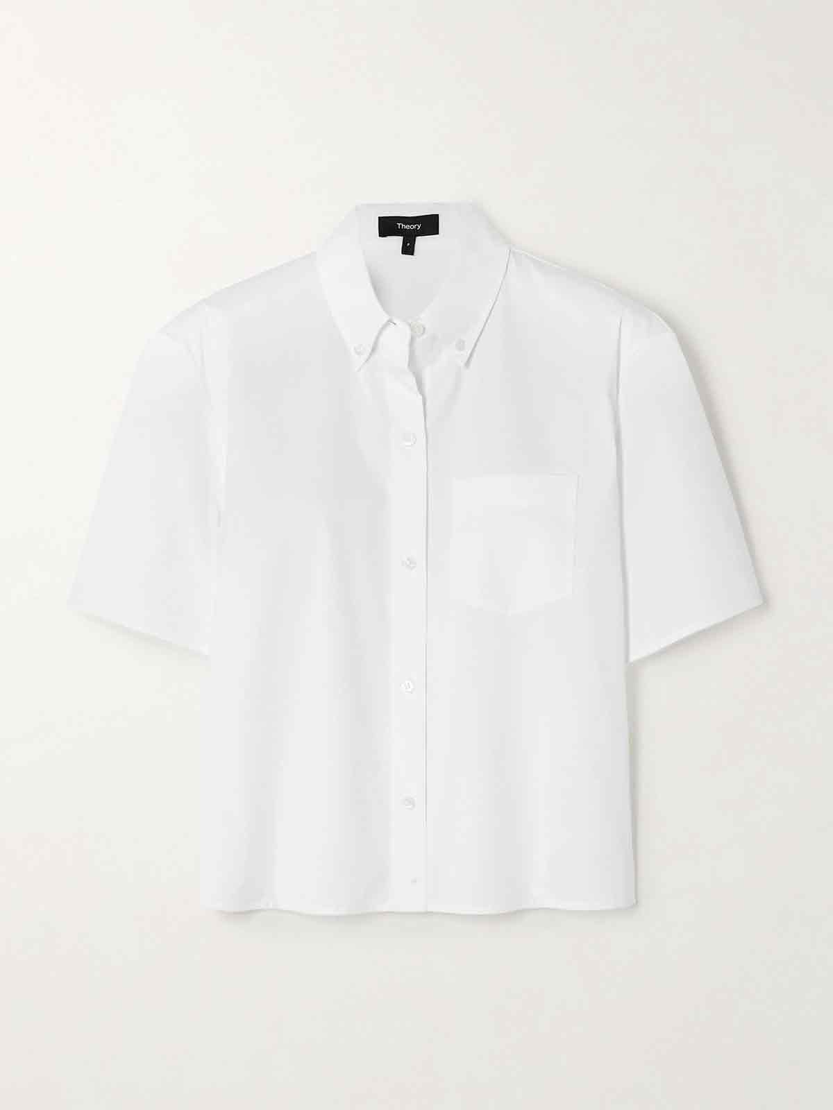 Cropped Supima cotton-blend poplin shirt THEORY