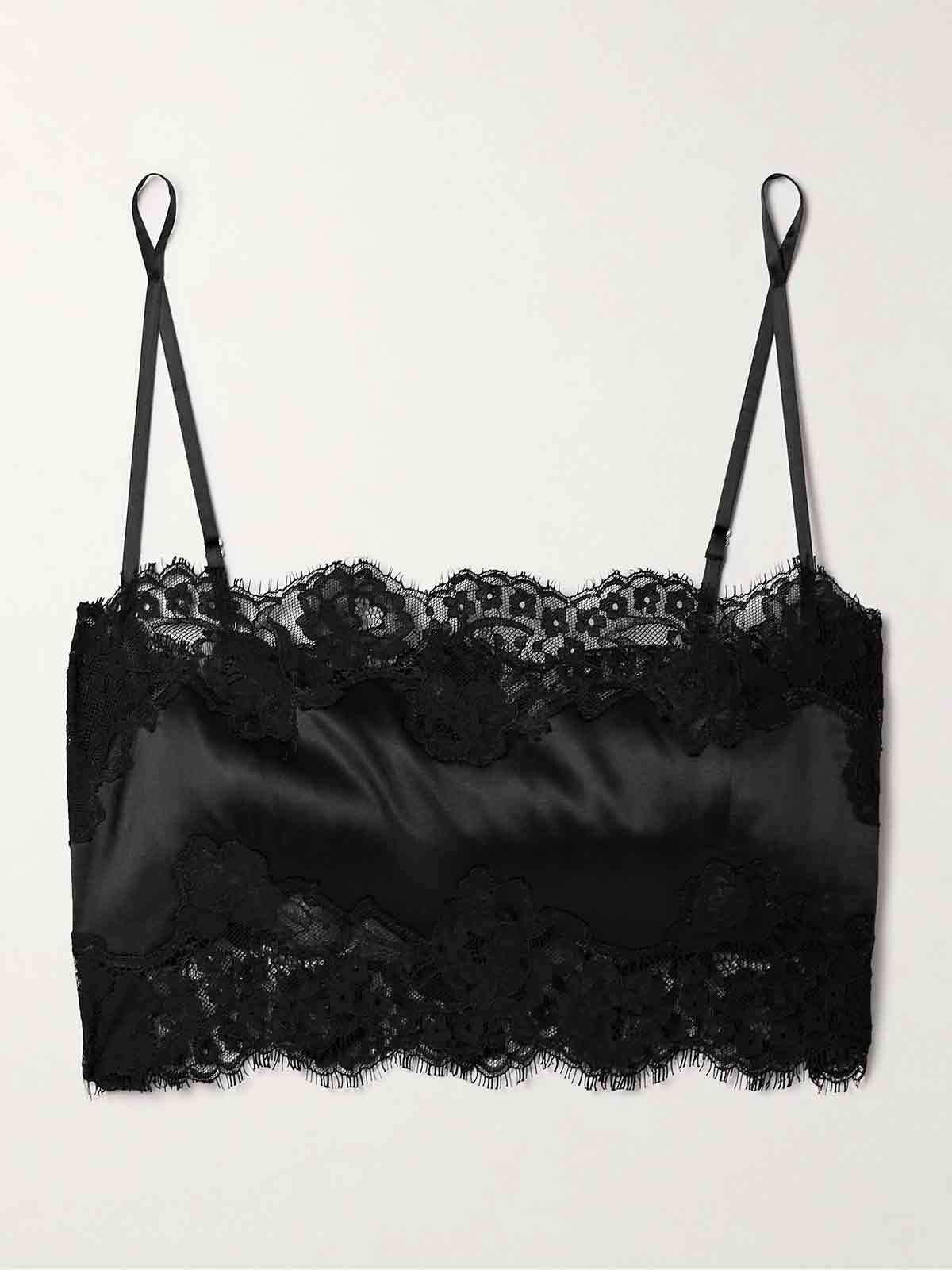 Cropped lace-trimmed stretch-silk satin camisole FLEUR DU MAL