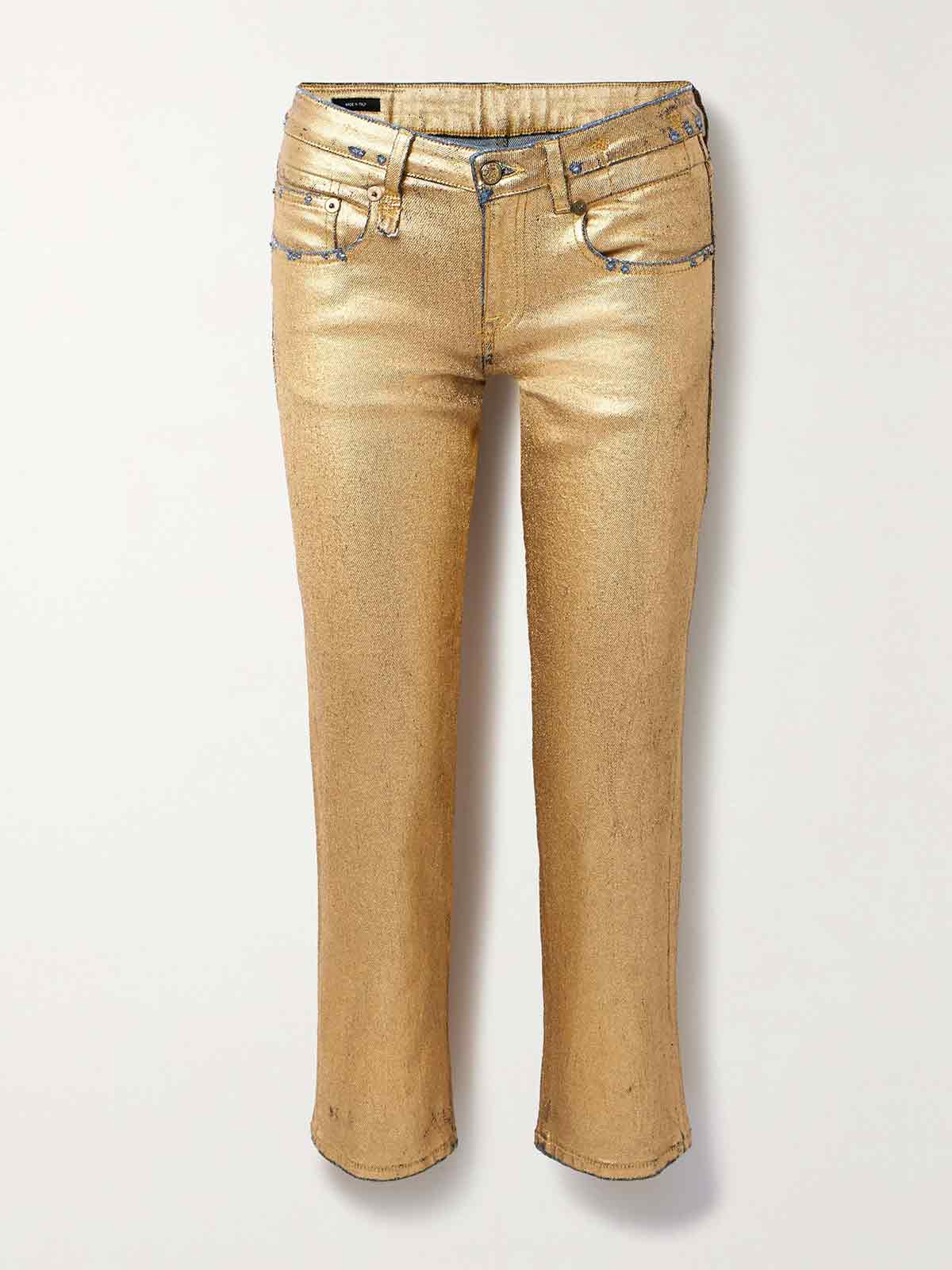 Cropped metallic coated mid-rise straight-leg jeans R13