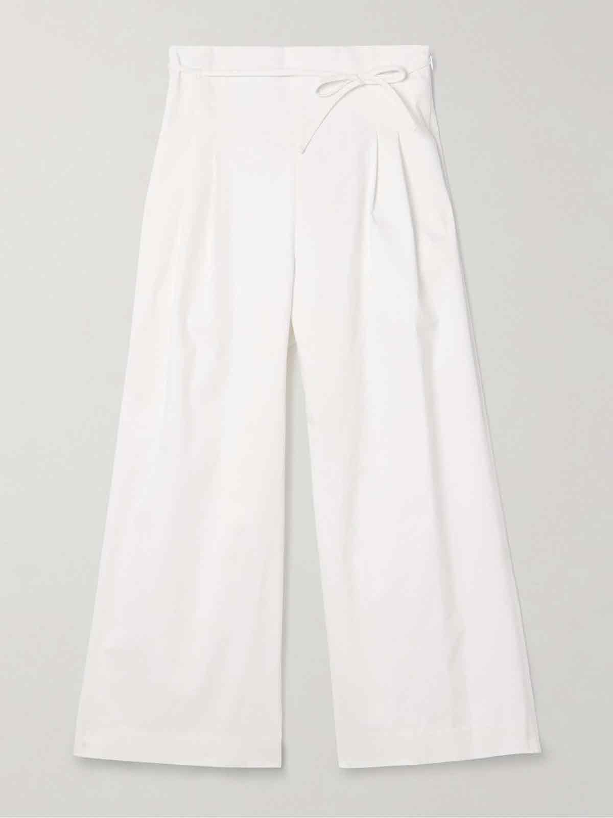 Cropped pleated cotton-blend poplin wide-leg pants CAROLINA HERRERA