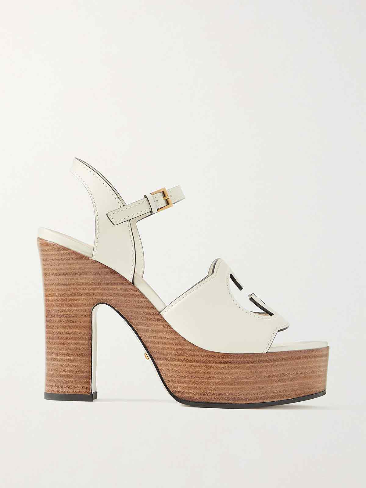 Cutout leather platform sandals GUCCI