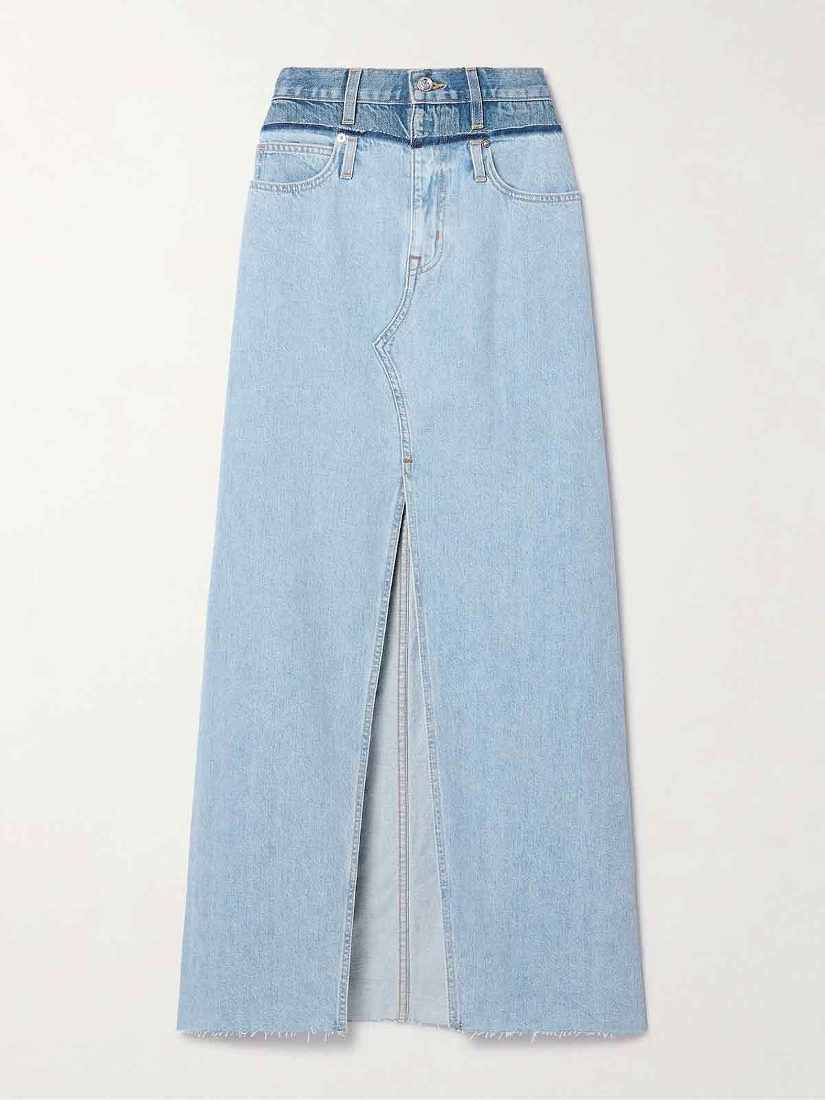 Dallas frayed paneled denim maxi skirt SLVRLAKE