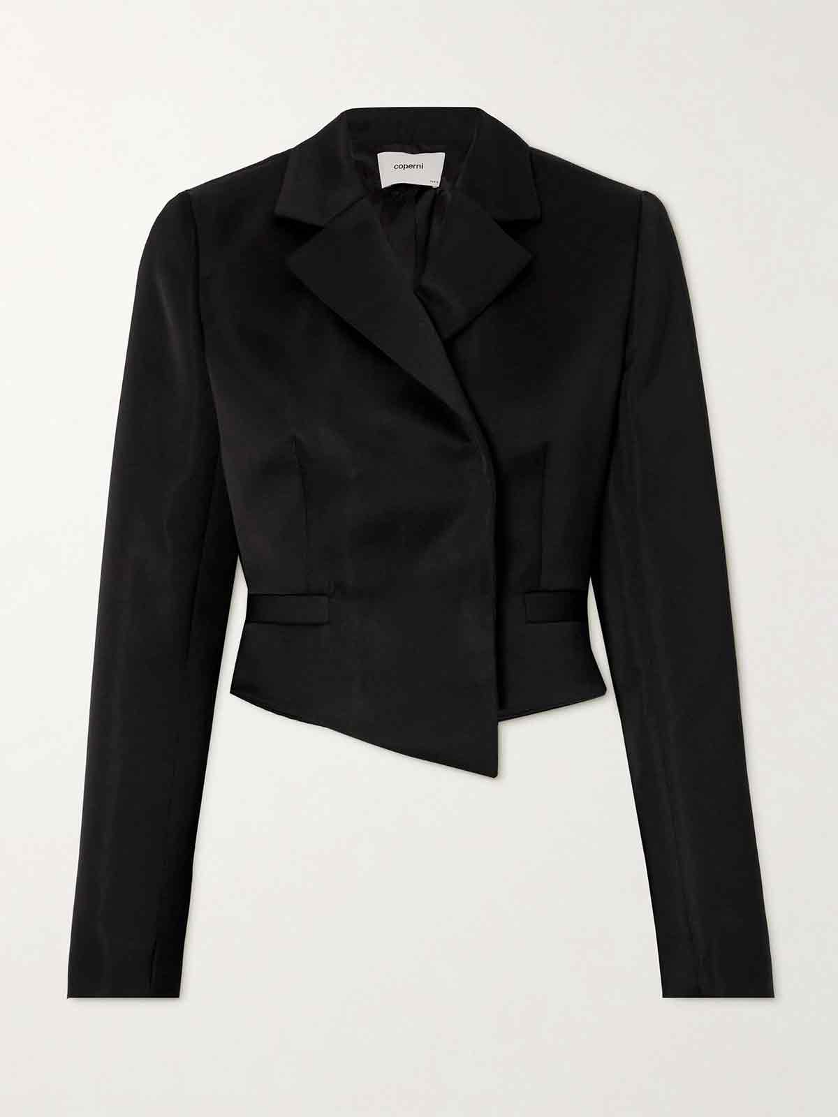 Double-breasted cropped asymmetric satin-crepe blazer COPERNI