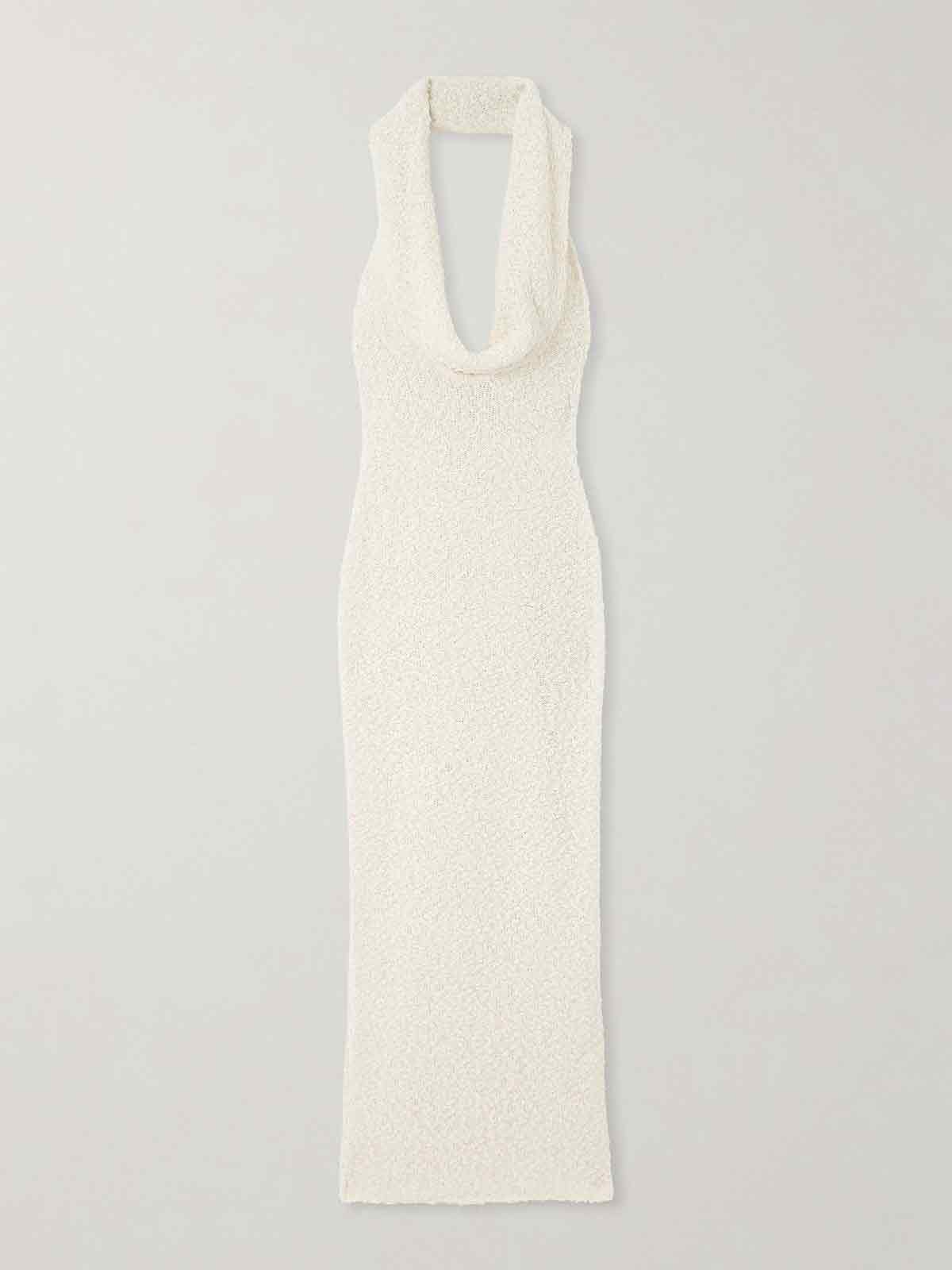 Draped cotton-blend bouclé halterneck midi dress MAGDA BUTRYM