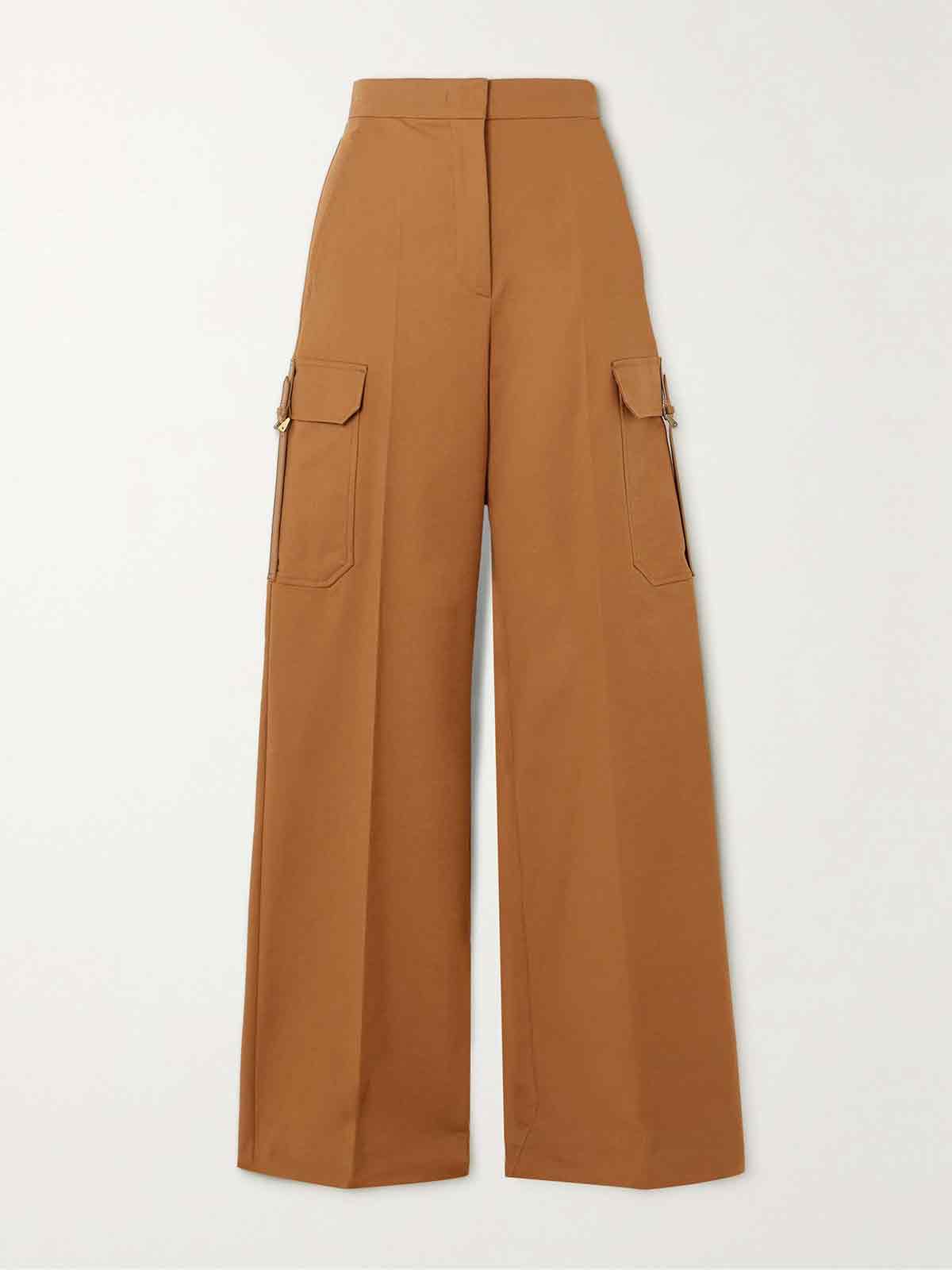 Edda leather-trimmed cotton-blend poplin wide-leg cargo pants MAX MARA