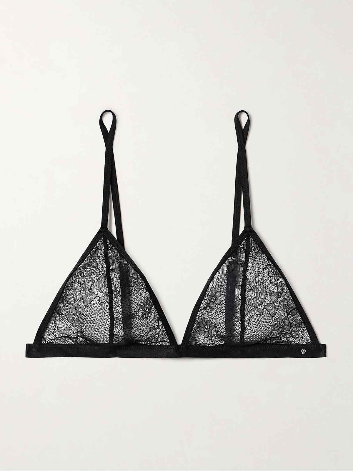 Eileen satin-trimmed Chantilly lace soft-cup triangle bra ANINE BING