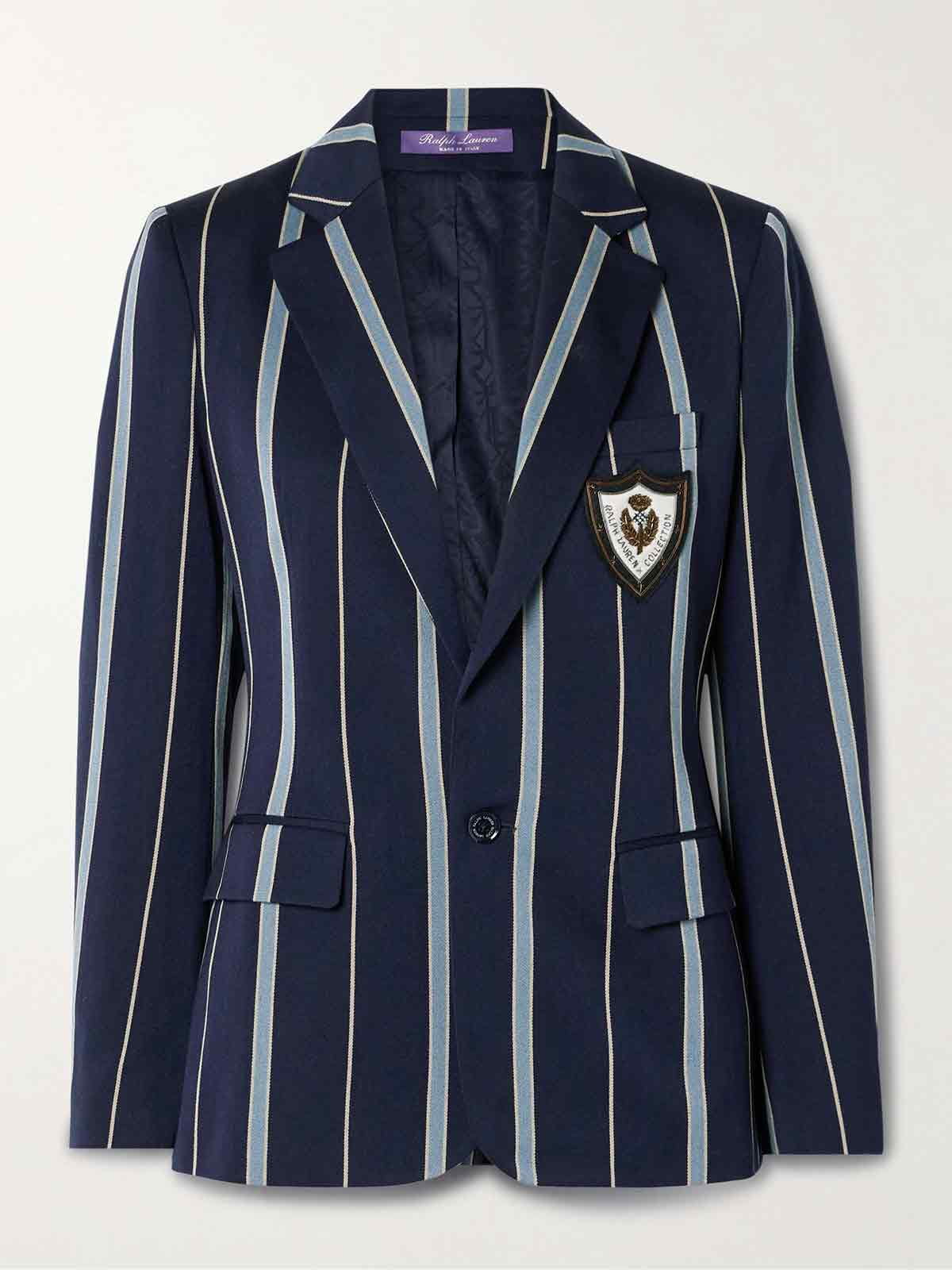 Elliot logo-appliquéd striped wool and cotton-blend twill blazer RALPH LAUREN COLLECTION