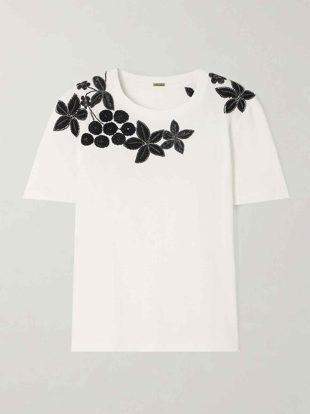 Embellished embroidered cotton-jersey T-shirt DODO BAR OR