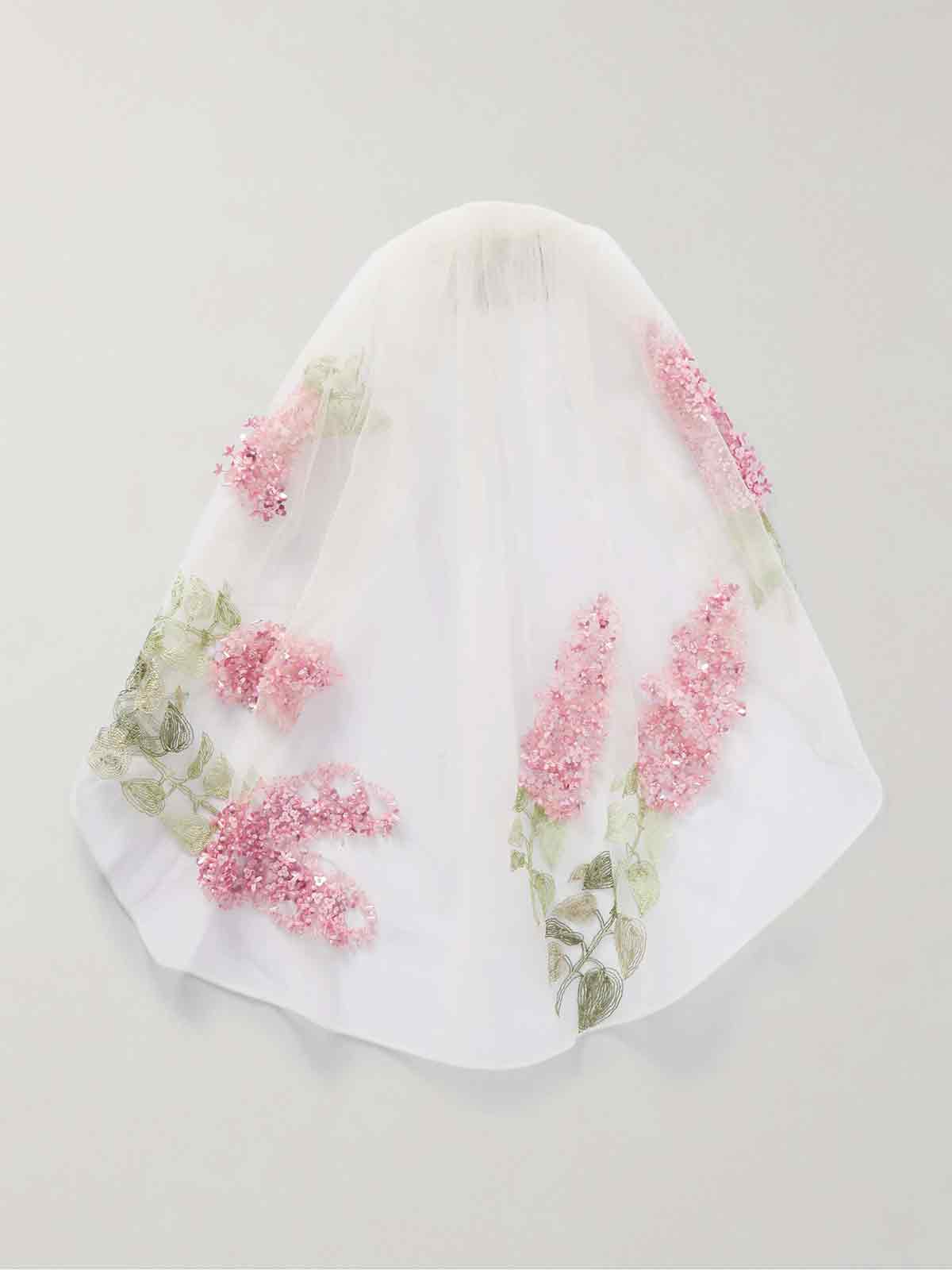 Embellished embroidered tulle veil BERNADETTE