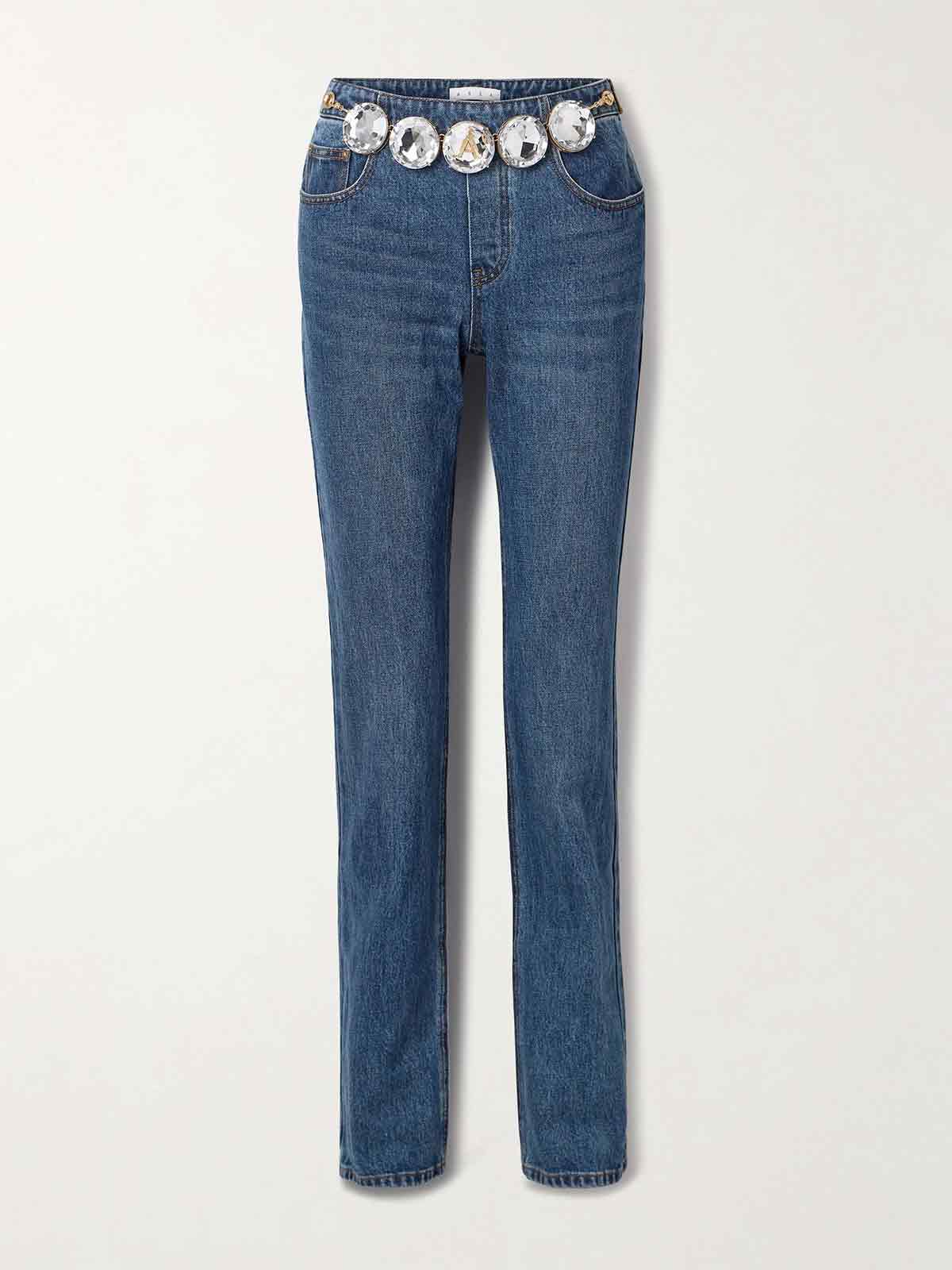 Embellished high-rise slim-leg jeans AREA