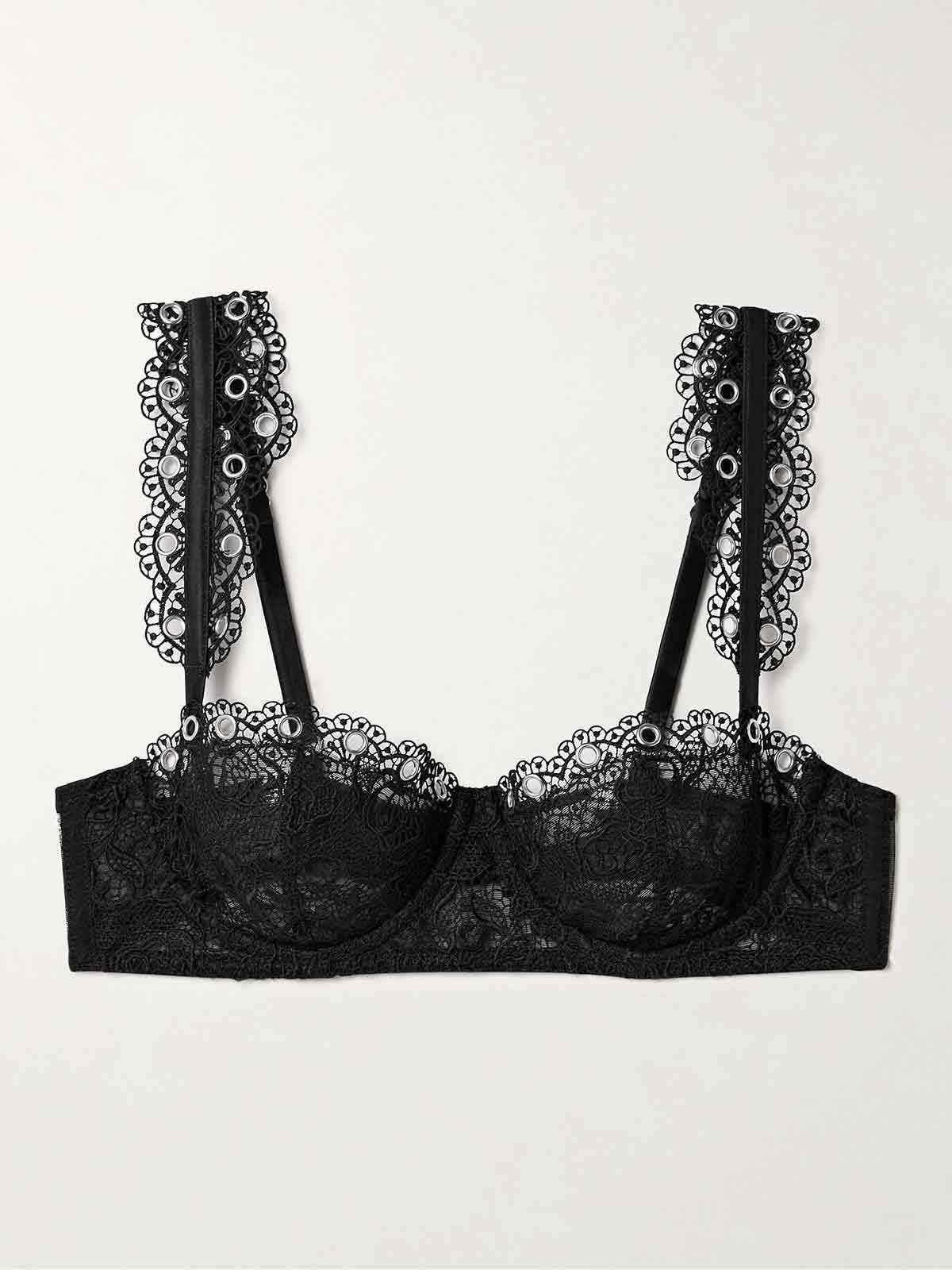 Embellished silk-blend satin-trimmed corded lace underwired soft-cup balconette bra FLEUR DU MAL