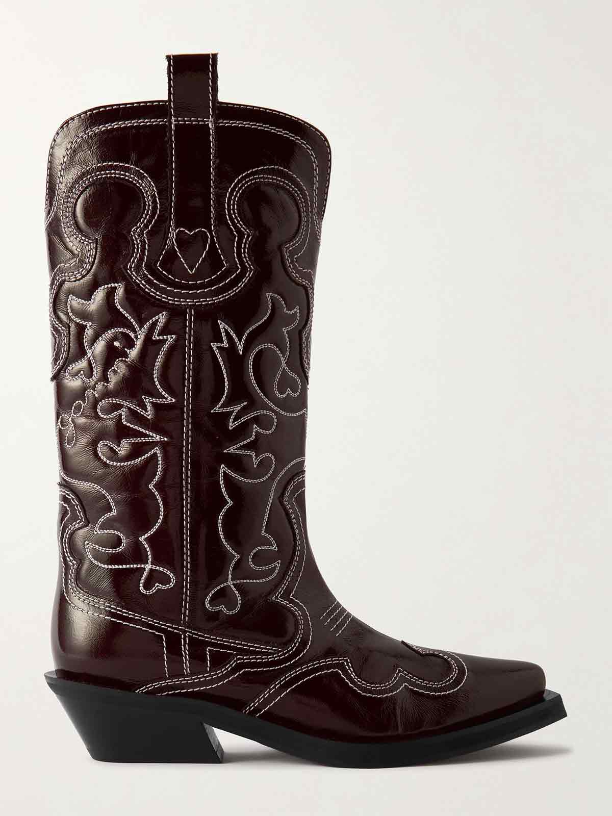 Embroidered patent-leather cowboy boots GANNI